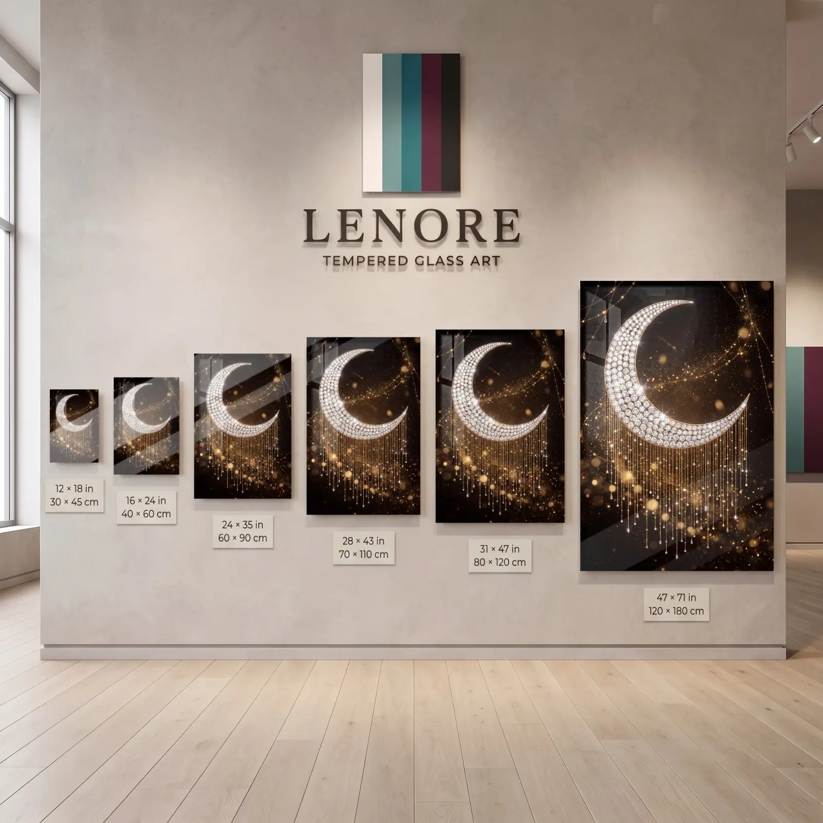 Jeweled Crescent Moon Celestial Night | Glass Wall Art — 8