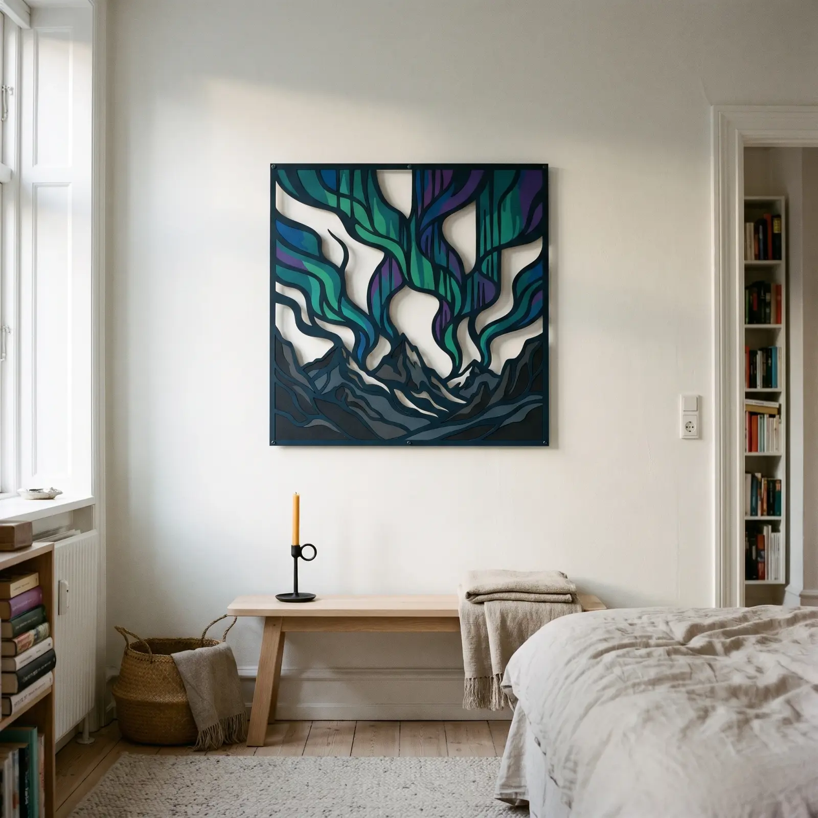 Aurora Borealis Metal Wall Art Mountain Skyline – Night Chorus, Living Room Decor — 3