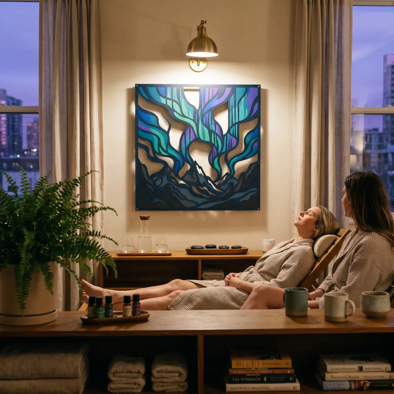 Aurora Borealis Metal Wall Art Mountain Skyline – Night Chorus, Living Room Decor — 4