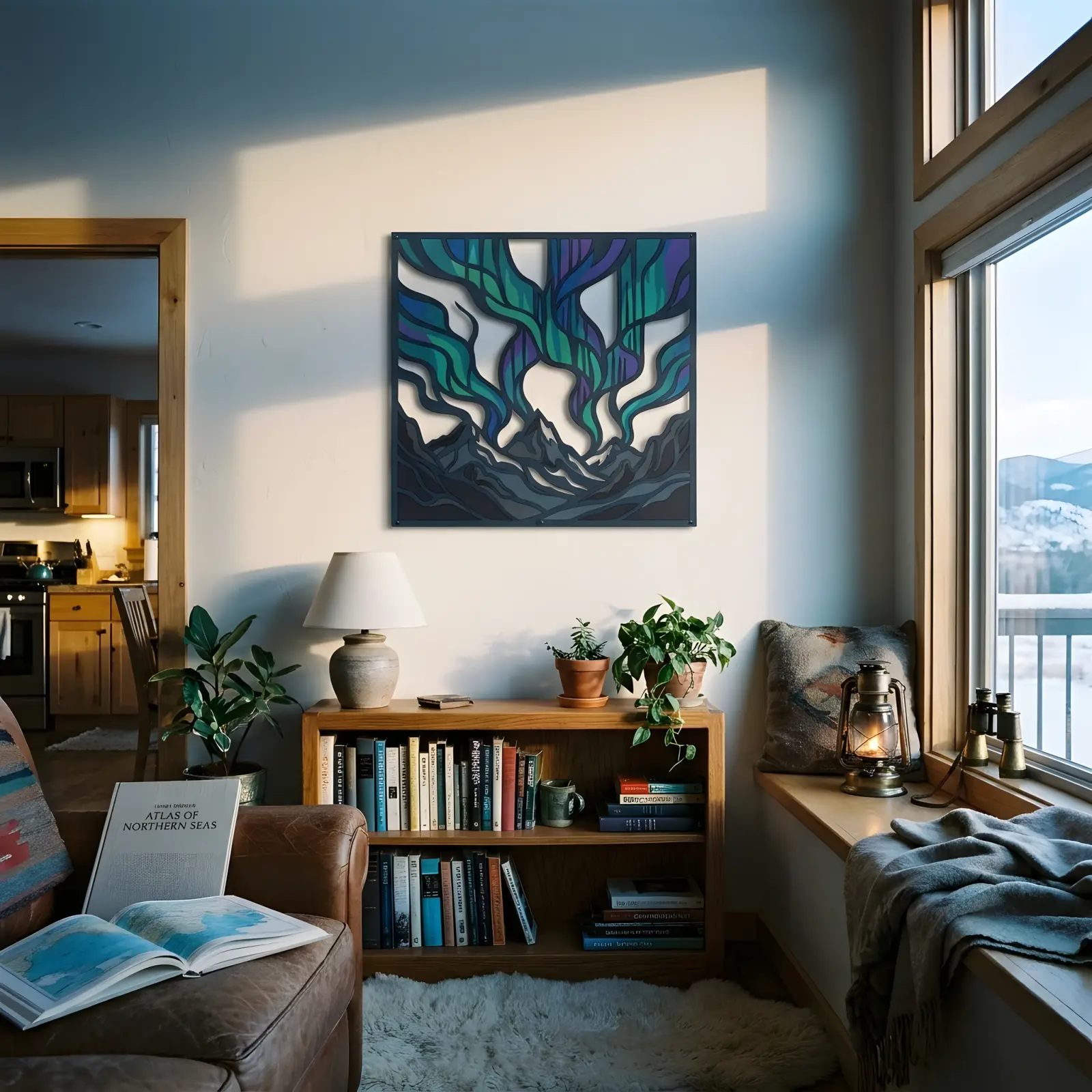Aurora Borealis Metal Wall Art Mountain Skyline – Night Chorus, Living Room Decor — 8