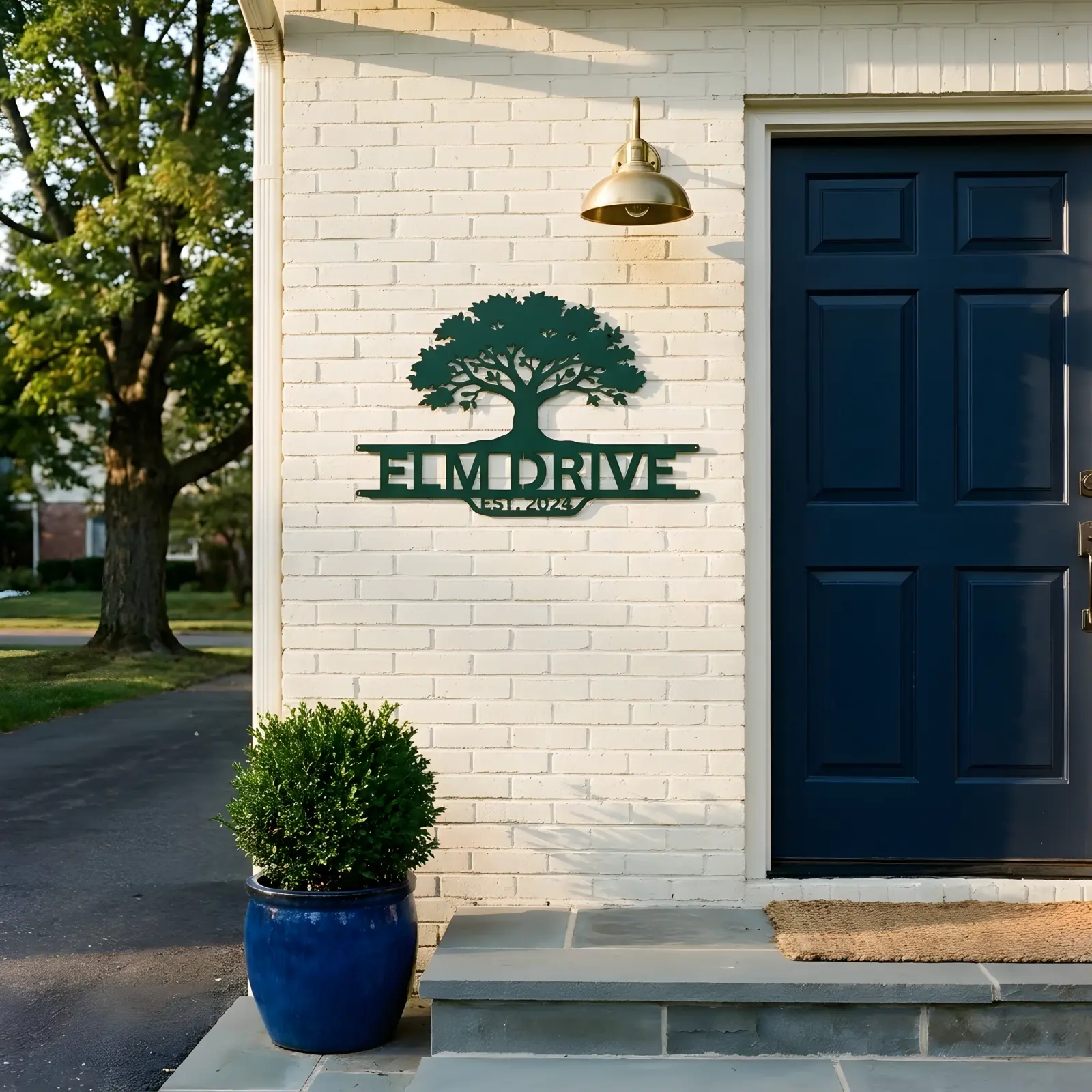 Personalized Tree Metal Address Sign Wall Art – Rooted Welcome, Front Porch Entry Decor