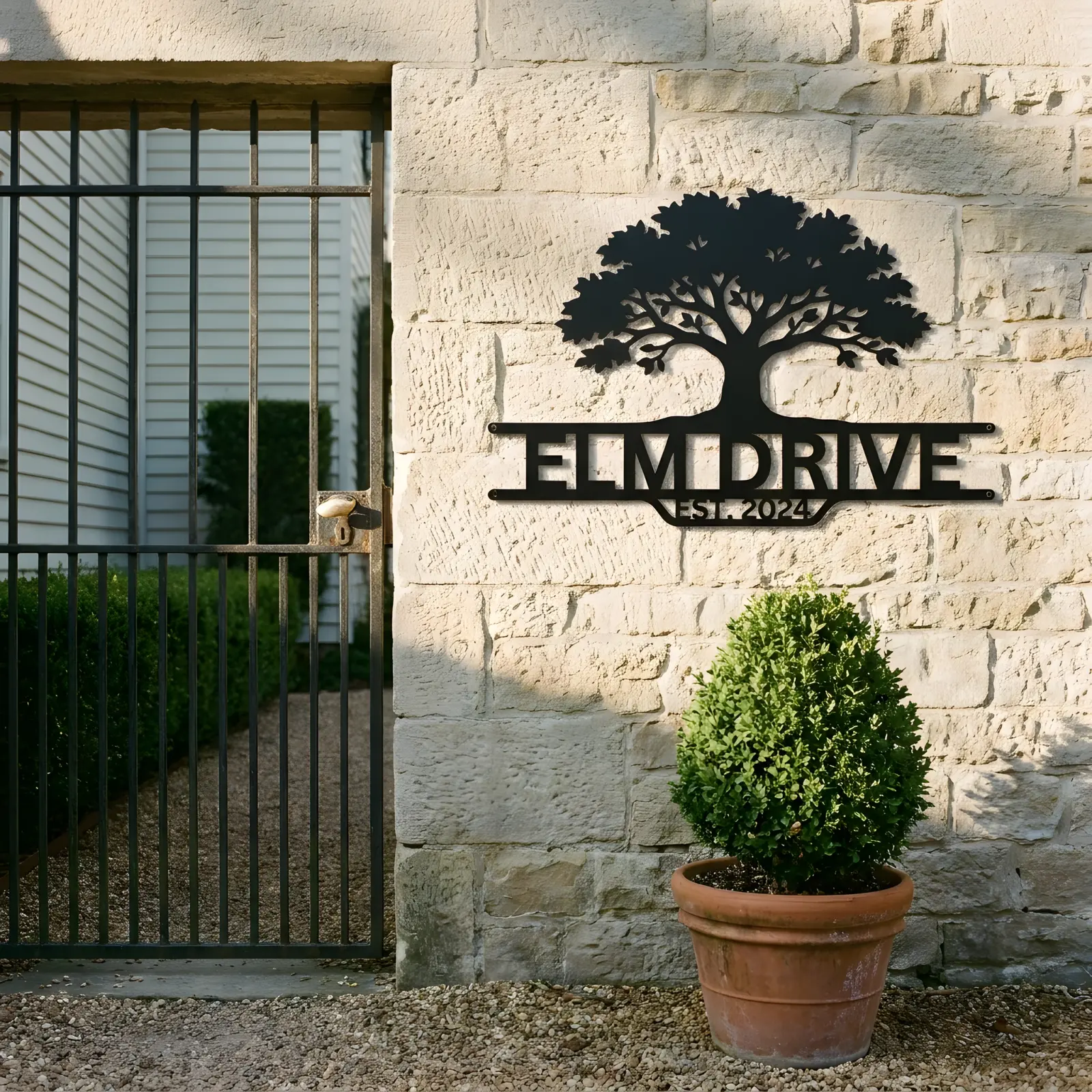Personalized Tree Metal Address Sign Wall Art – Rooted Welcome, Front Porch Entry Decor — 4