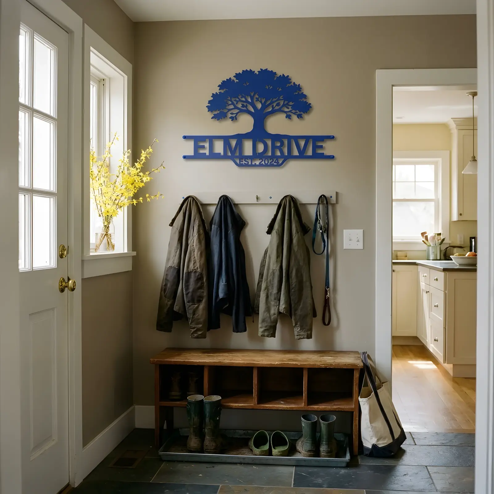 Personalized Tree Metal Address Sign Wall Art – Rooted Welcome, Front Porch Entry Decor — 7