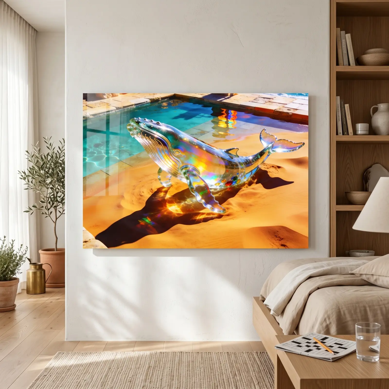 Crystal Whale Coastal Rainbow Refraction | Glass Wall Art