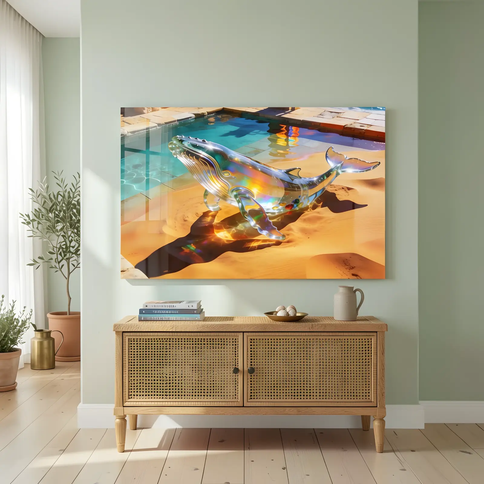 Crystal Whale Coastal Rainbow Refraction | Glass Wall Art — 4