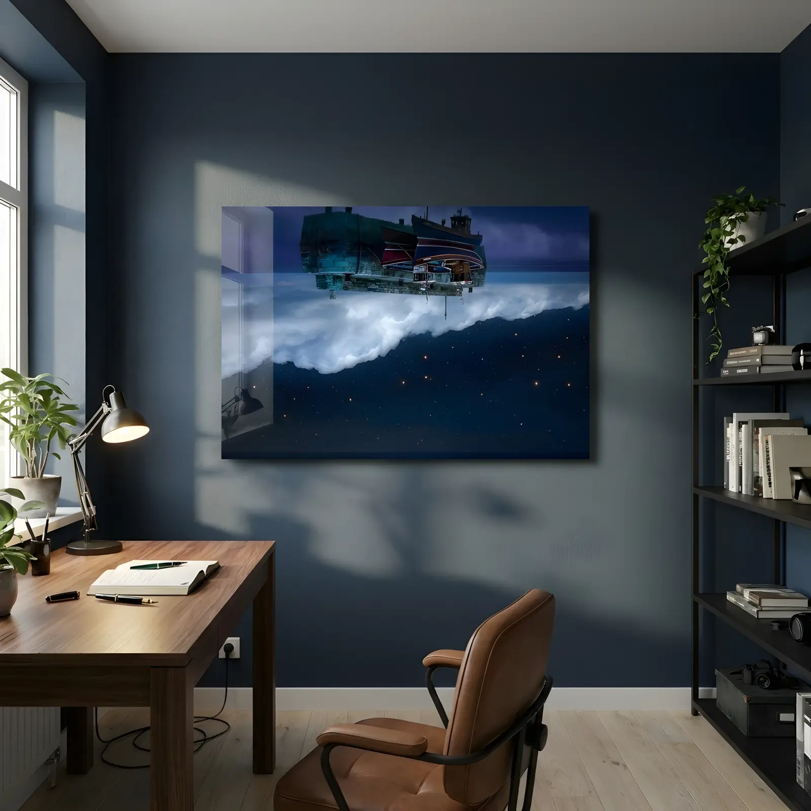 Surreal Harbor Night Sky Floating Pier | Glass Wall Art