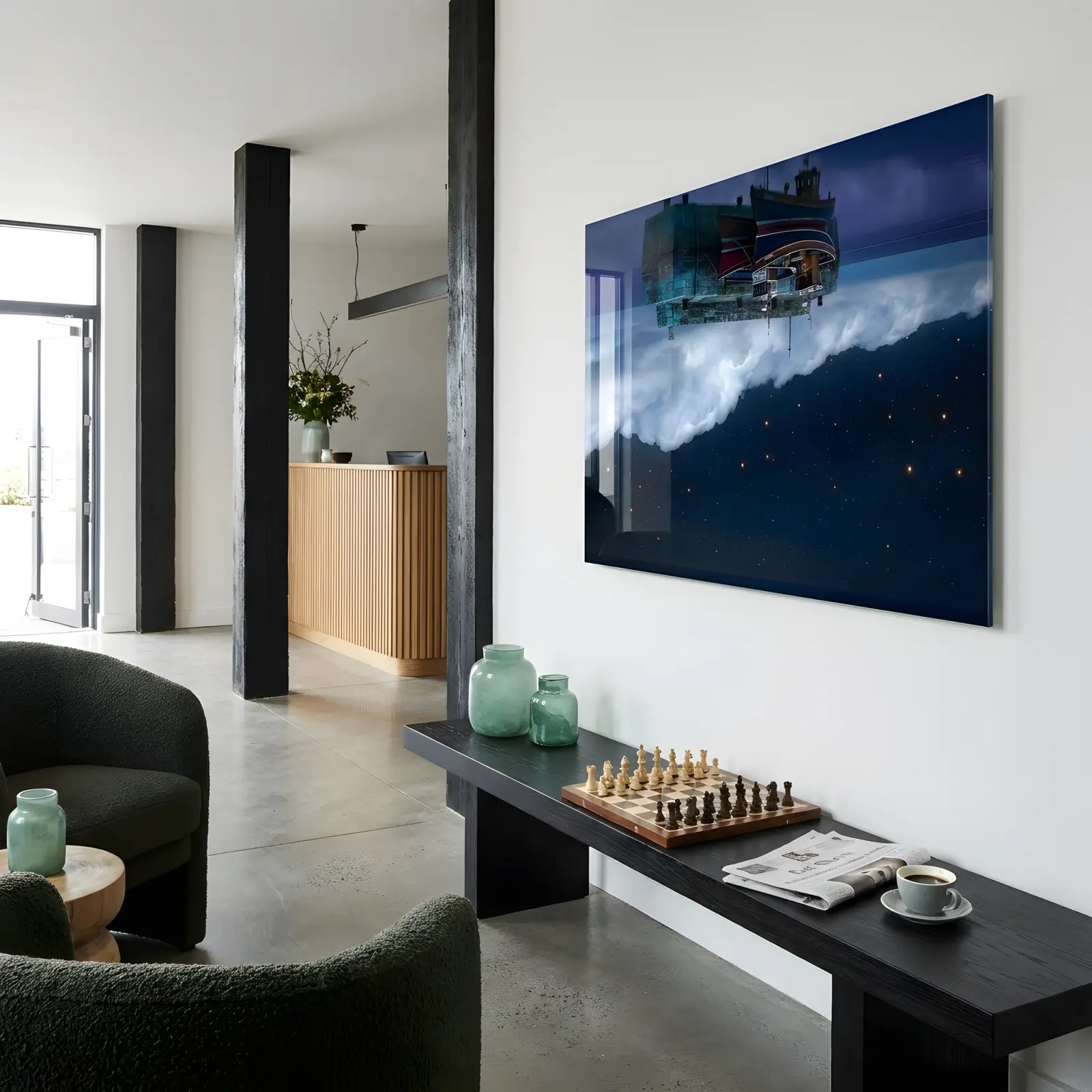 Surreal Harbor Night Sky Floating Pier | Glass Wall Art — 4