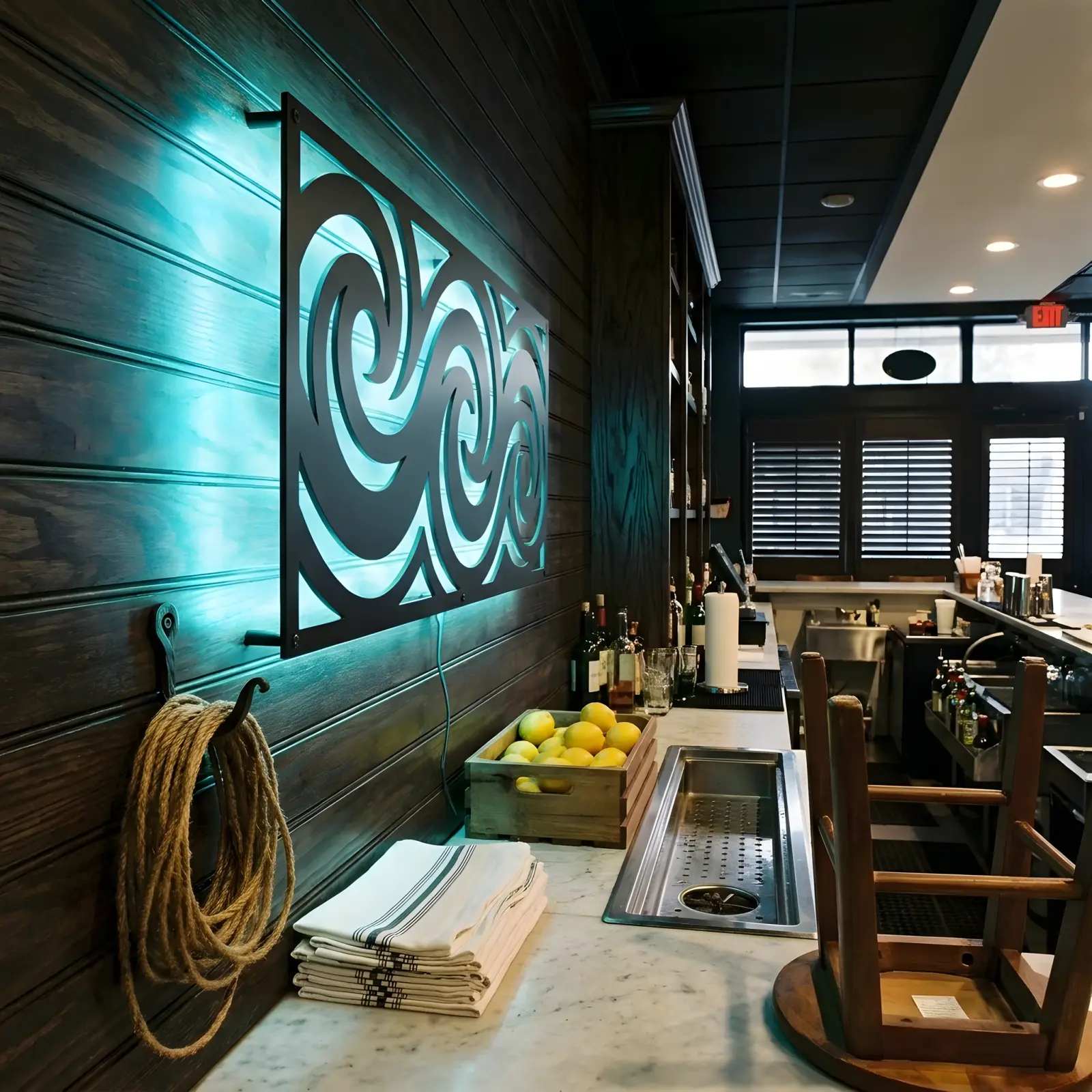 Ocean Wave Spiral Metal Wall Art LED Backlit – Tide Coil, Living Room Decor — 3