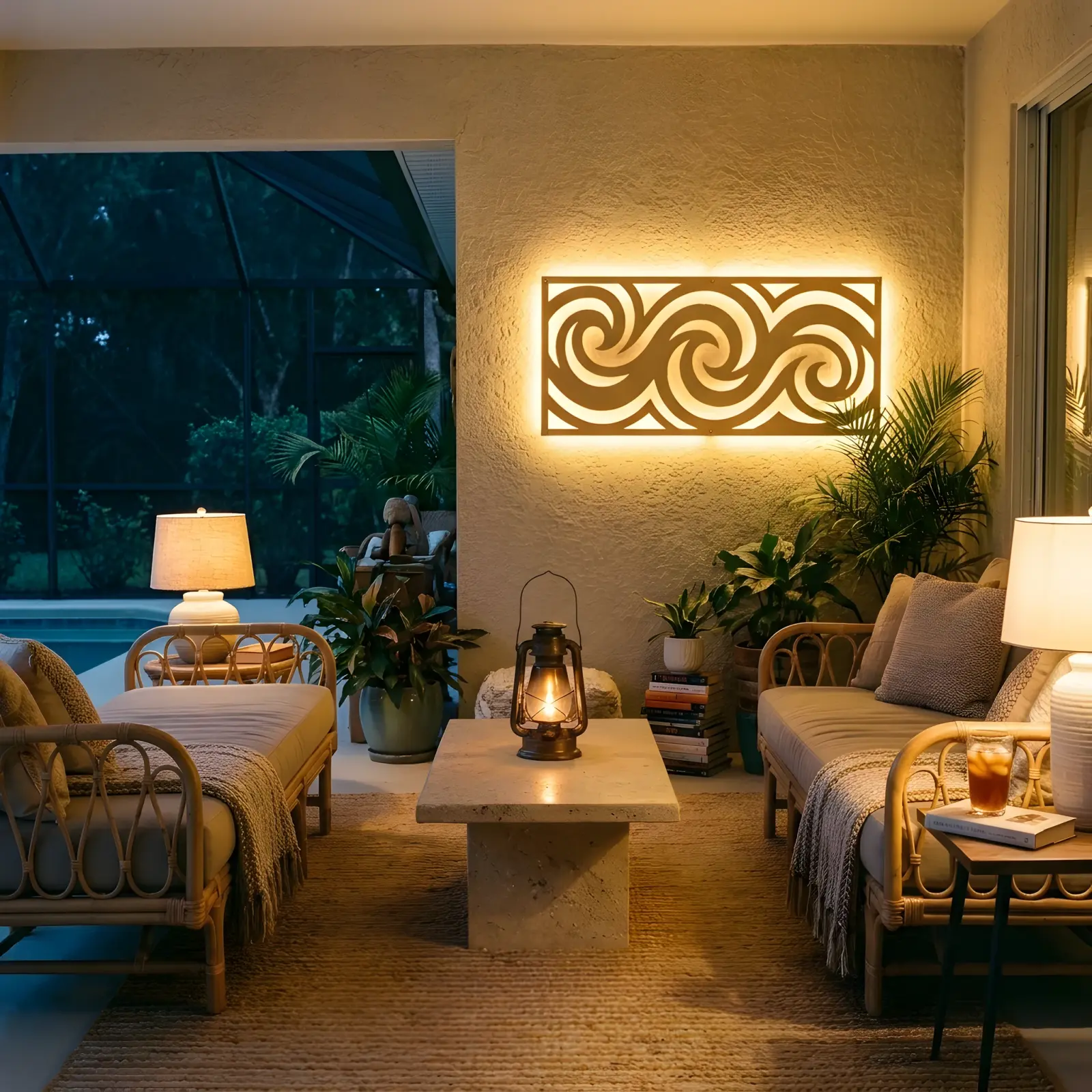 Ocean Wave Spiral Metal Wall Art LED Backlit – Tide Coil, Living Room Decor — 6