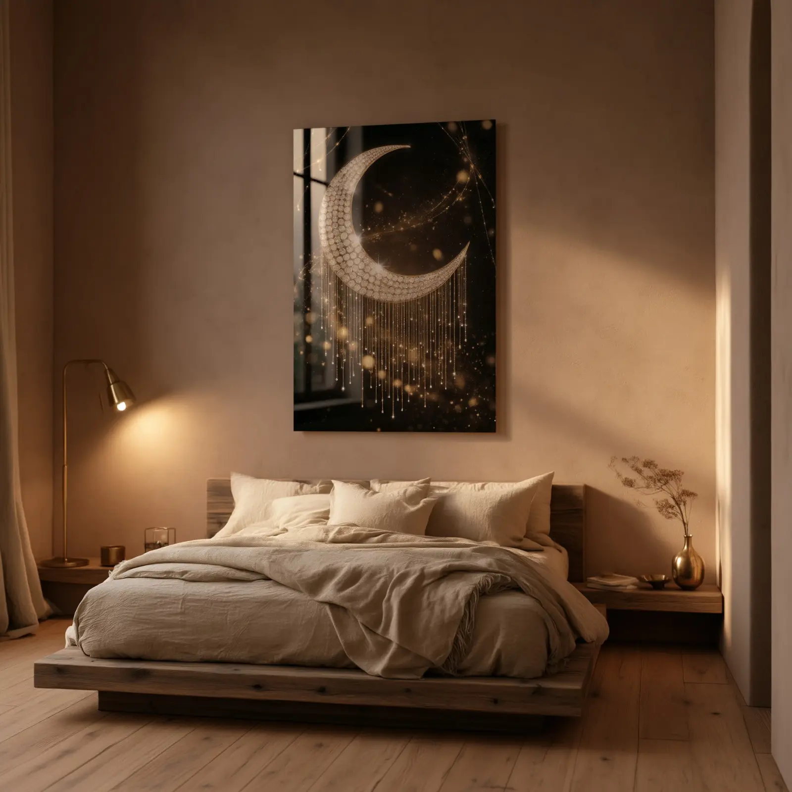 Jeweled Crescent Moon Night Sky Luxury Glass Wall Art — 2