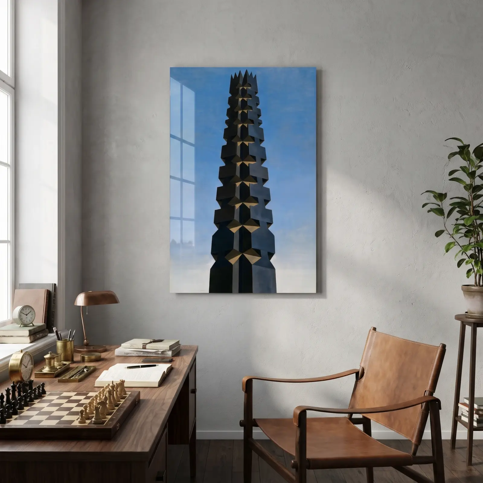 Art Deco Tower Geometric Sky Architecture | Glass Wall Art