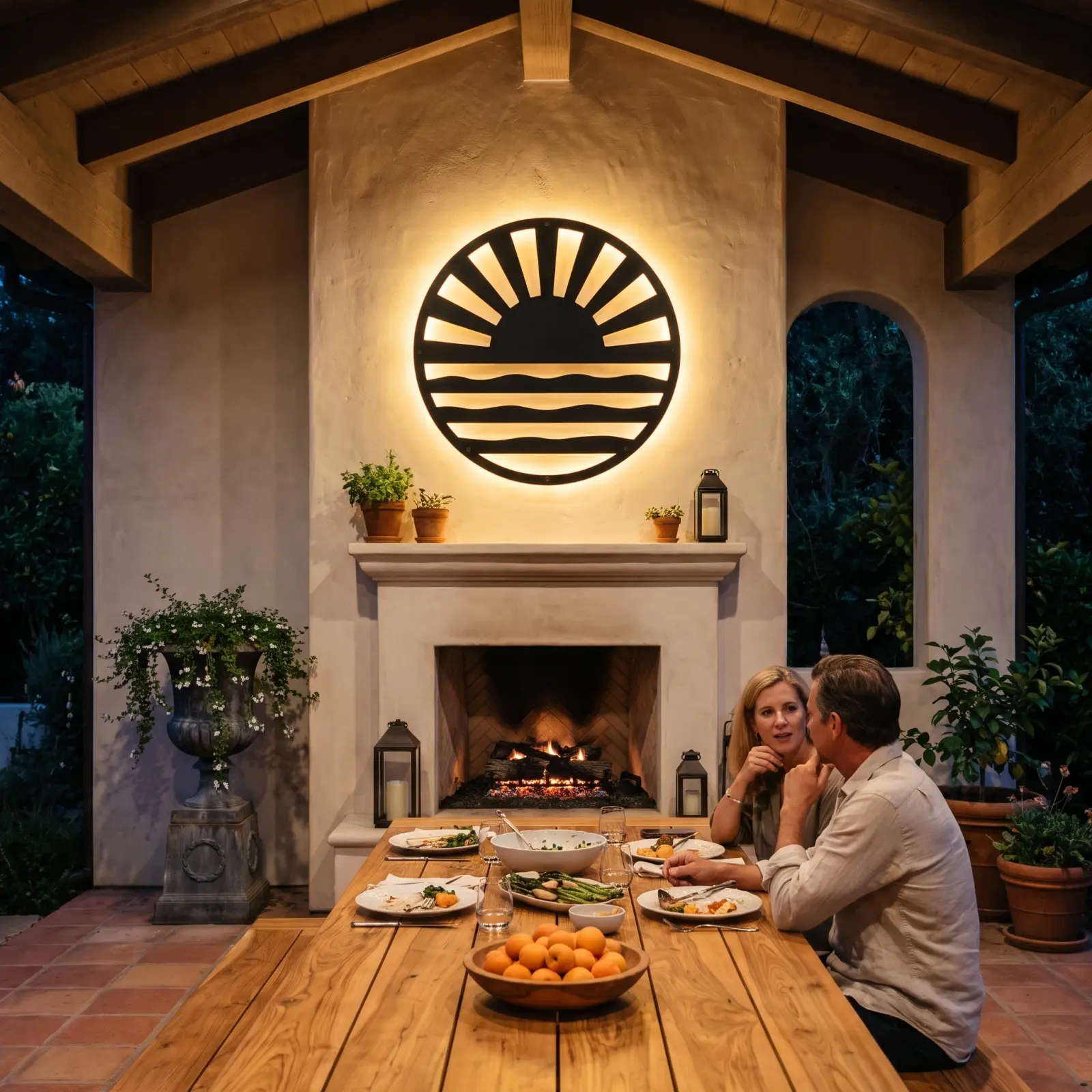 Outdoor Metal Wall Art LED Backlit Sun Over Water – Tide Ember, Patio Garden Decor — 2