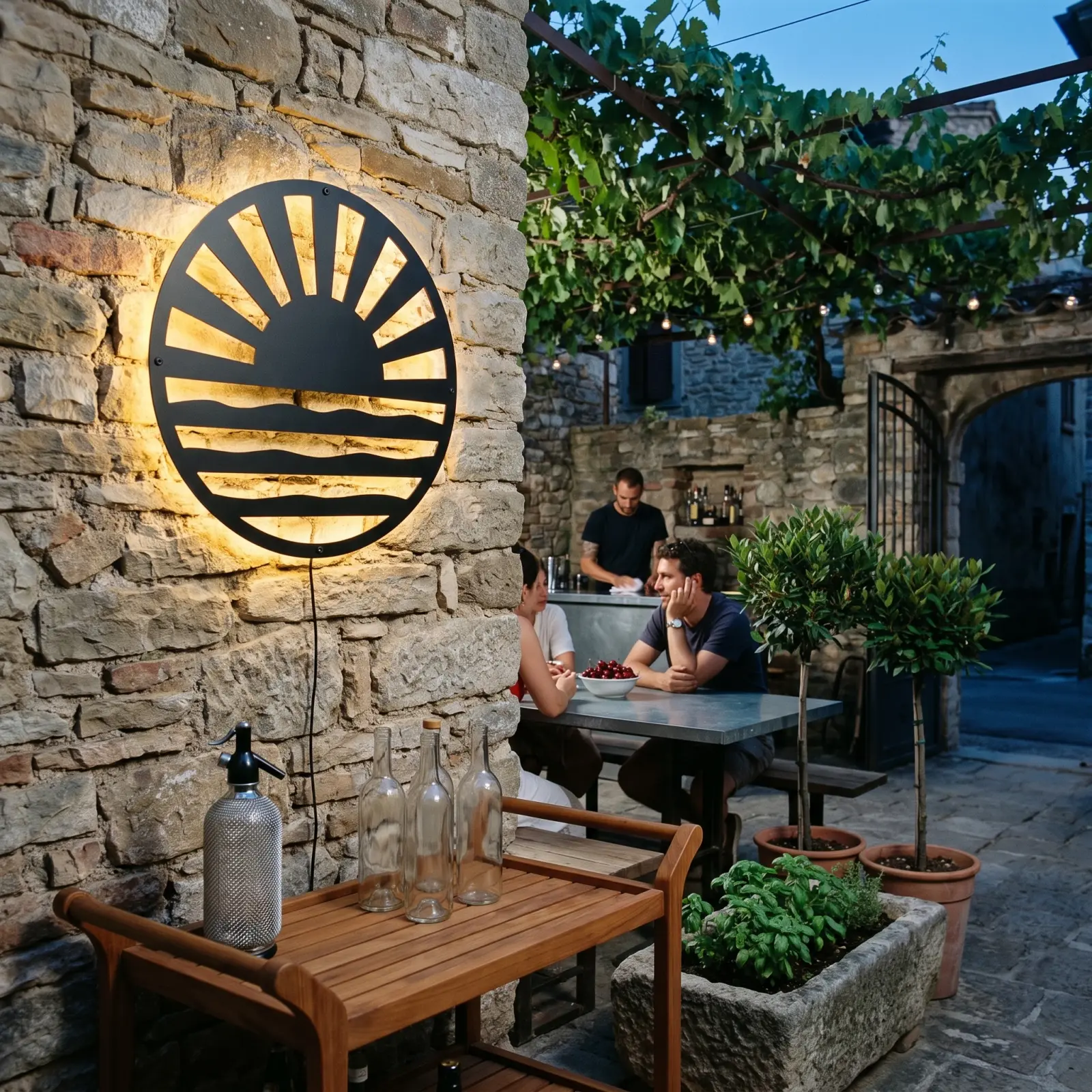 Outdoor Metal Wall Art LED Backlit Sun Over Water – Tide Ember, Patio Garden Decor — 5