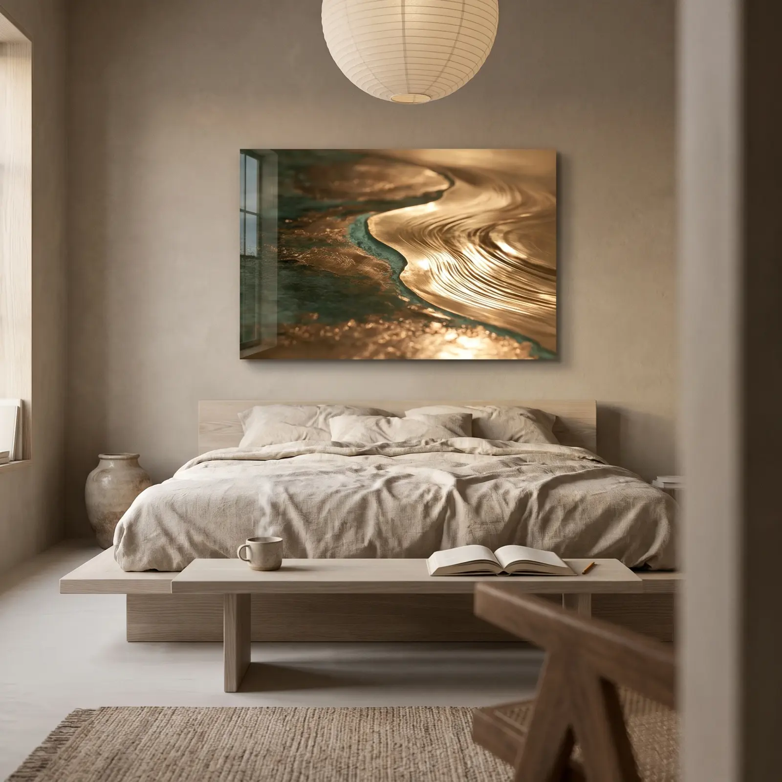 Gold Abstract Coastline Teal Patina Art | Glass Wall Art — 2