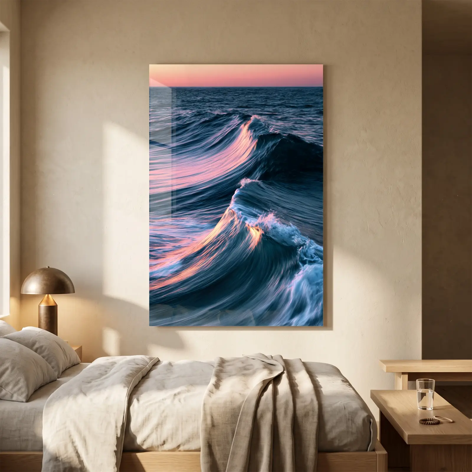 Ocean Wave Glass Wall Art Sunset Seascape | Tempered Glass Print