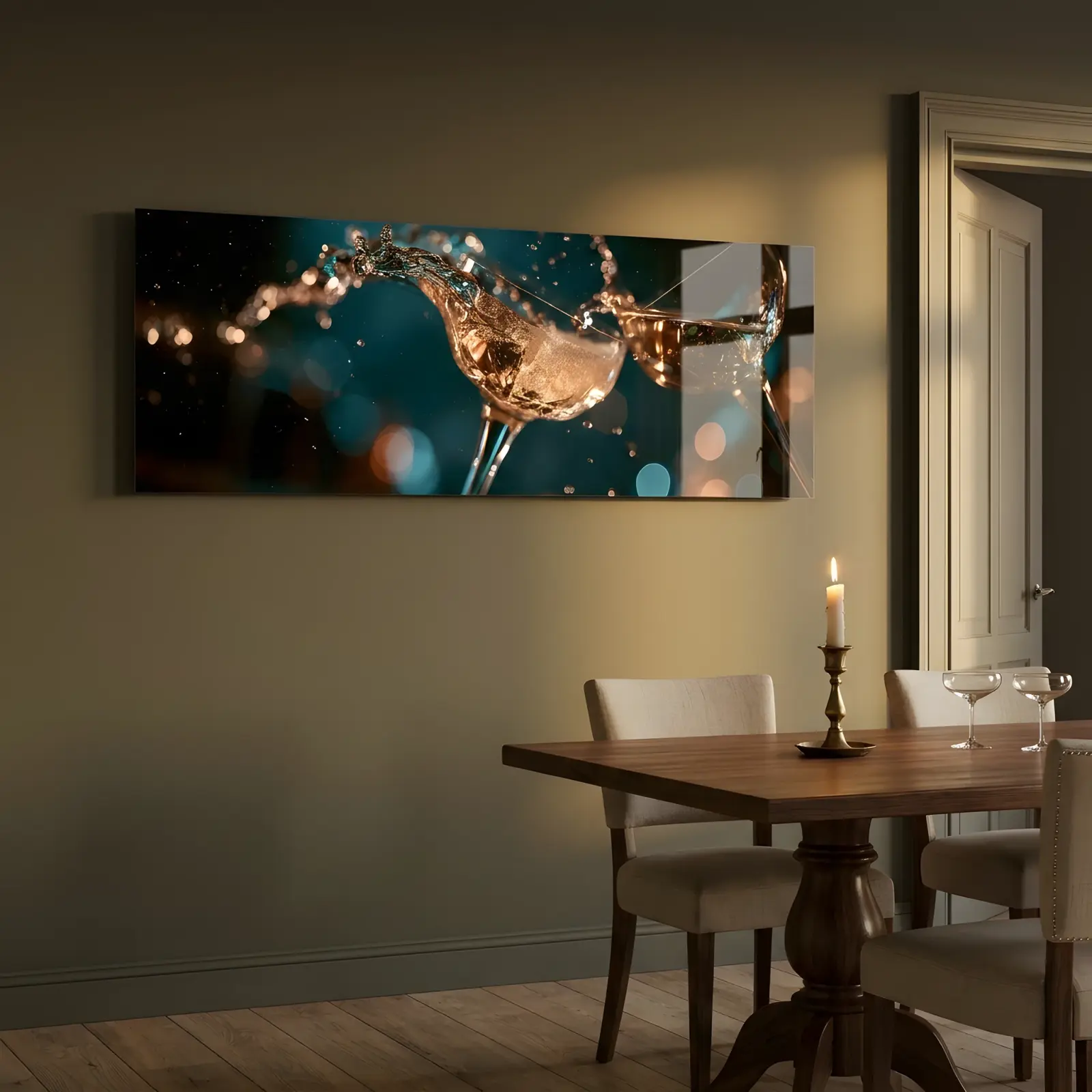 Champagne Glasses Splash Bokeh Bar Art | Glass Wall Art