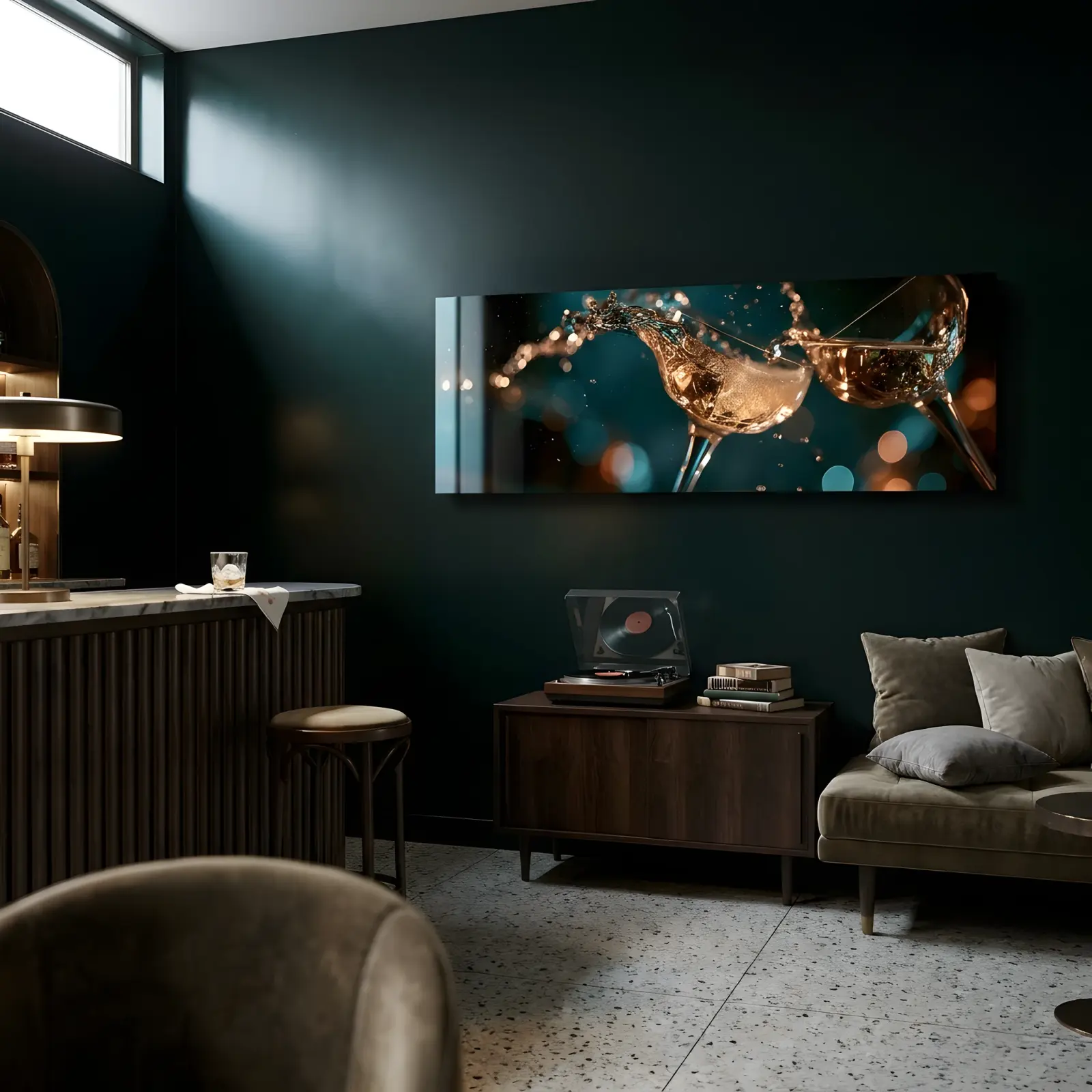 Champagne Glasses Splash Bokeh Bar Art | Glass Wall Art — 2