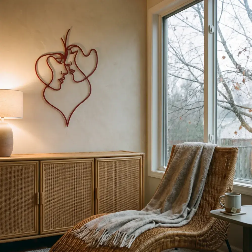 Couple Line Art Metal Wall Art – Tender Threshold, Romantic Bedroom Decor — 2