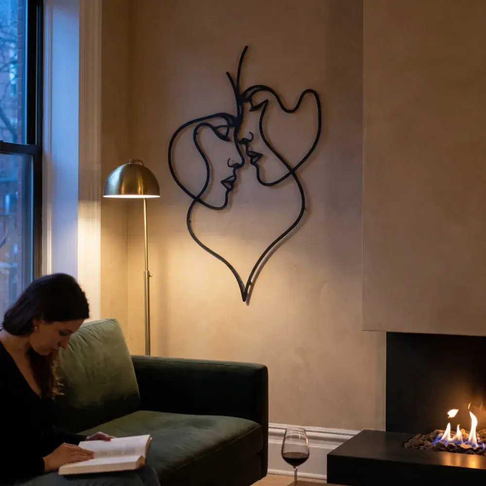 Couple Line Art Metal Wall Art – Tender Threshold, Romantic Bedroom Decor — 3