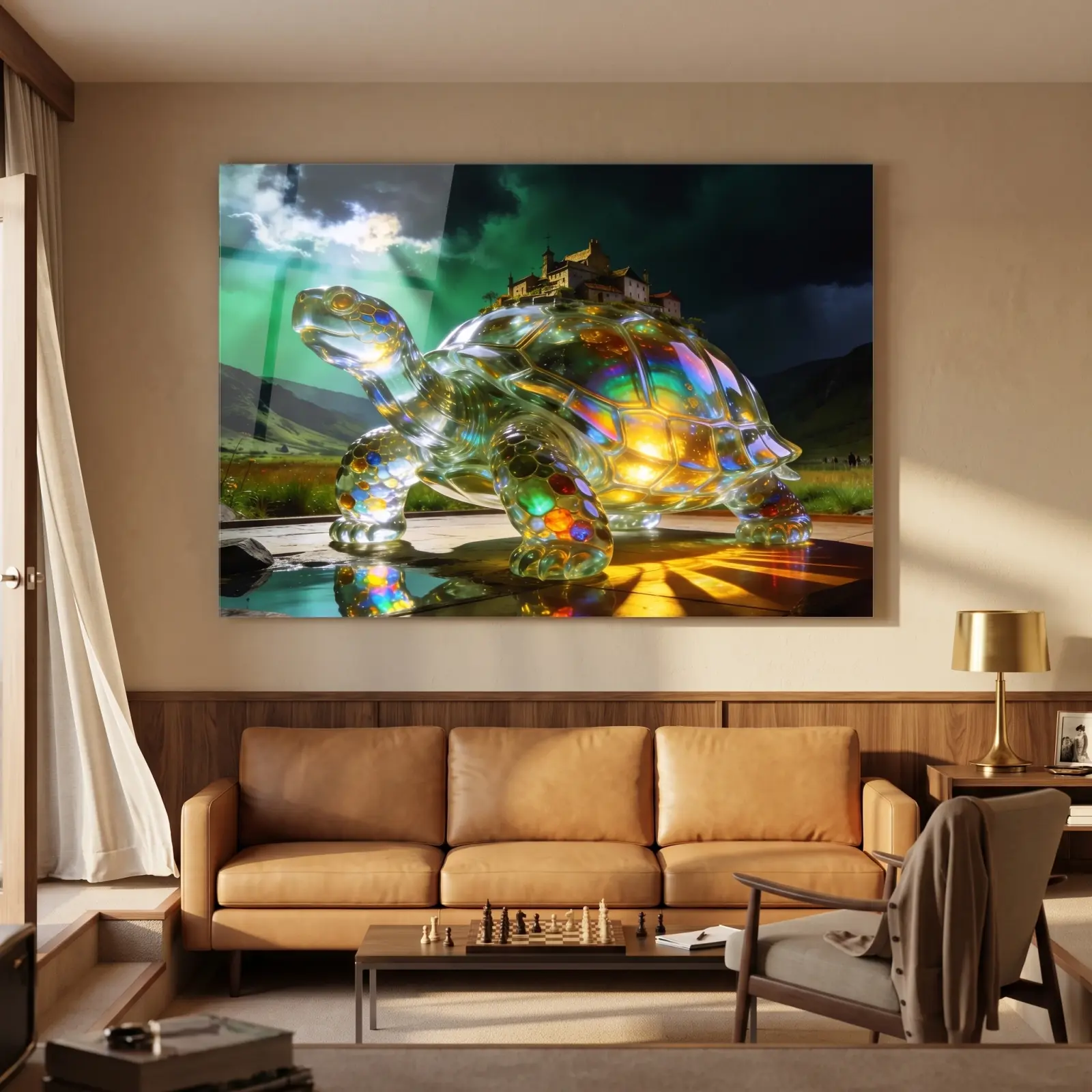 Crystal Turtle Castle Fantasy Landscape | Glass Wall Art