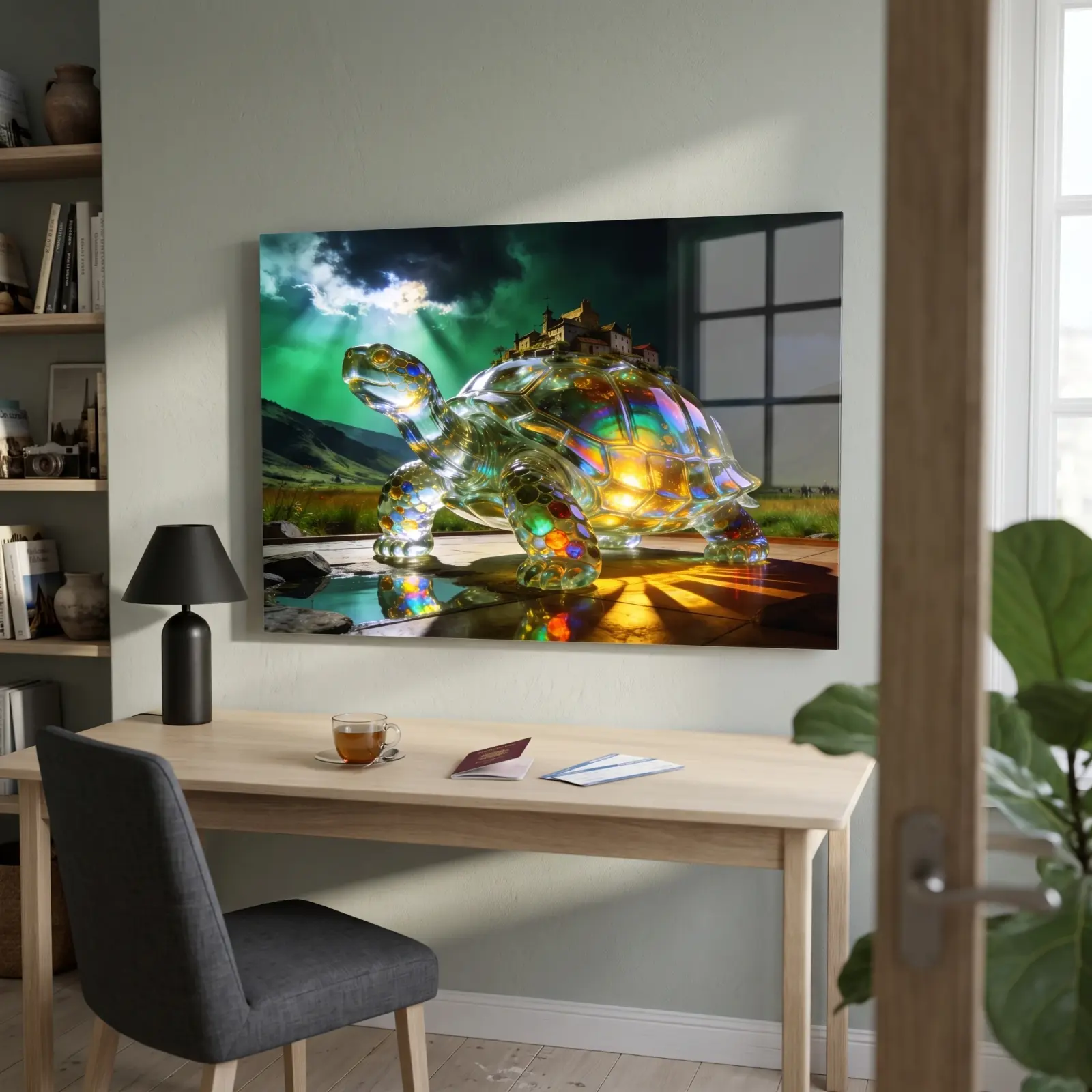 Crystal Turtle Castle Fantasy Landscape | Glass Wall Art — 2