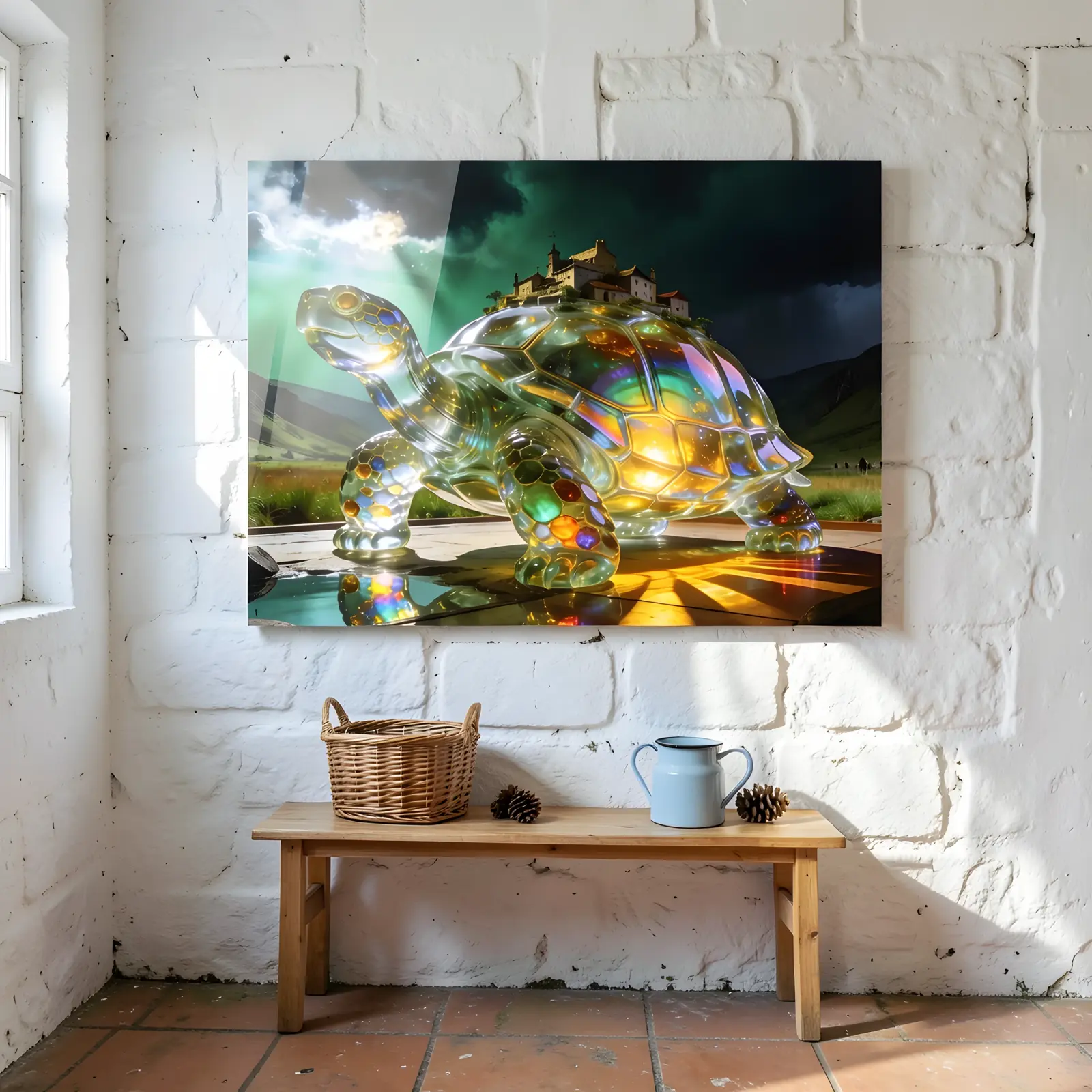 Crystal Turtle Castle Fantasy Landscape | Glass Wall Art — 4
