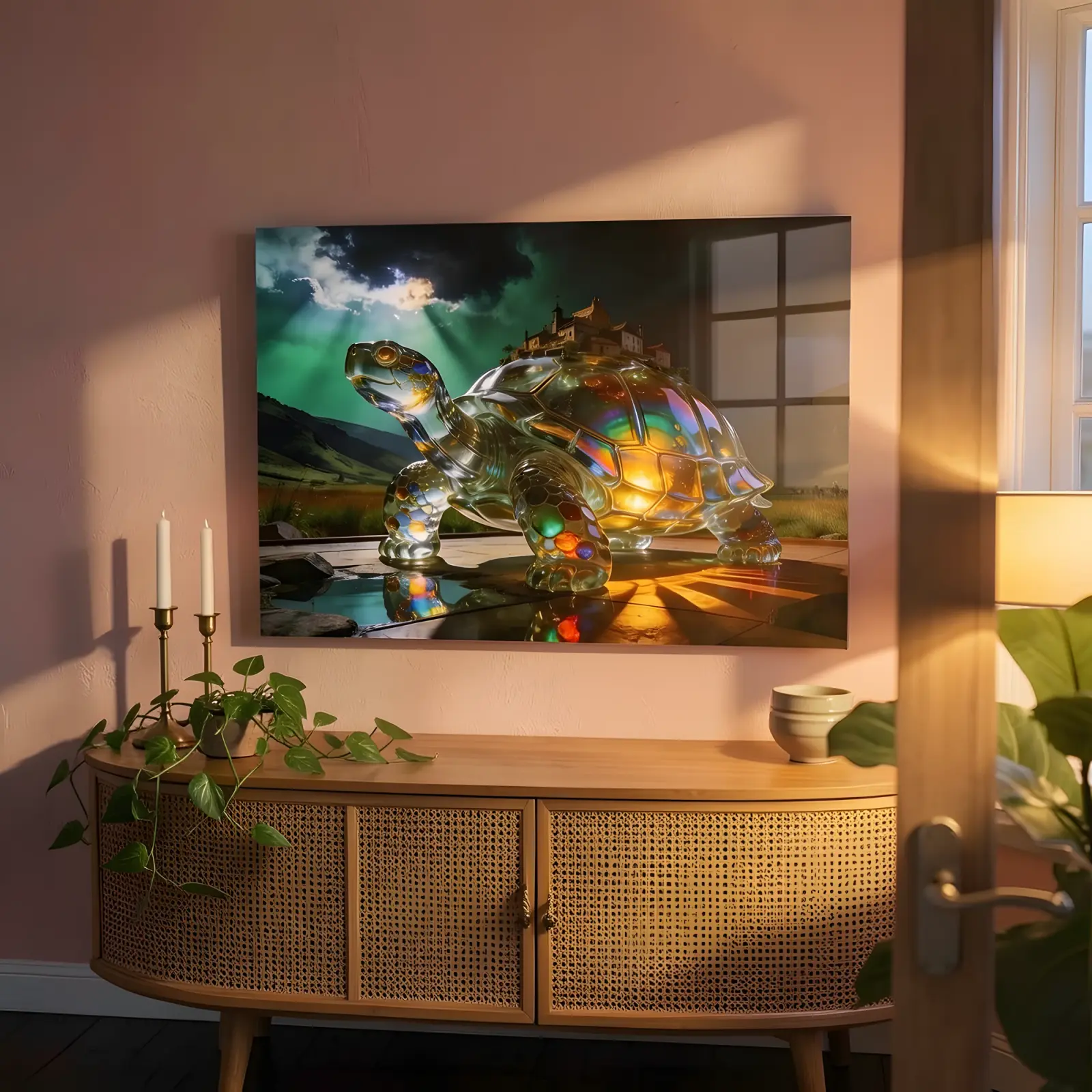Crystal Turtle Castle Fantasy Landscape | Glass Wall Art — 6