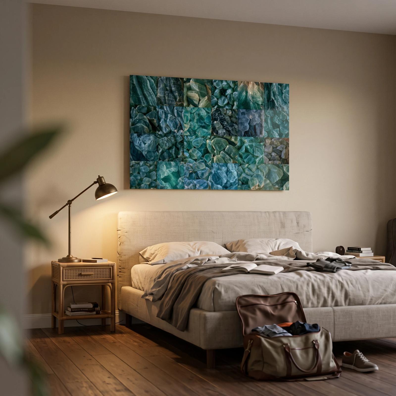 Teal Crystal Abstract Wall Art Faceted Mineral Glass Wall Art — 2