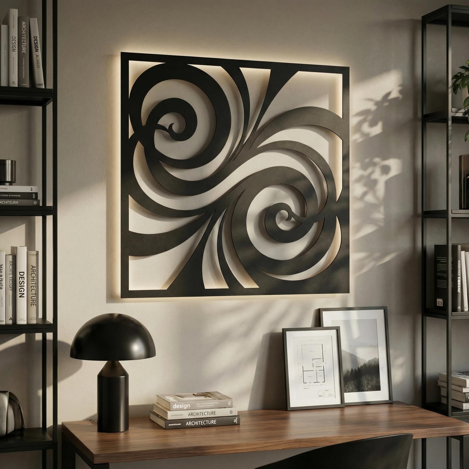 Abstract Swirl Metal Wall Art – Hypnotic Wave, Modern Living Room Decor — 2