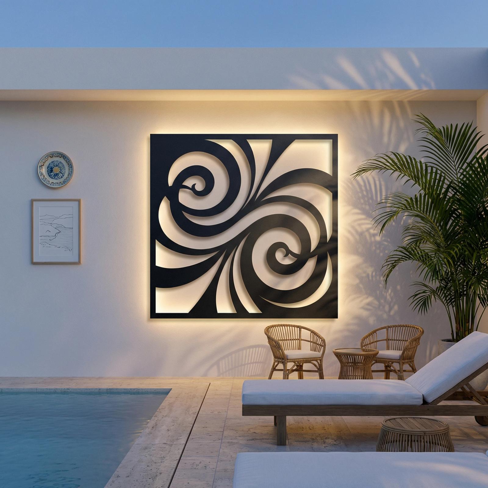 Abstract Swirl Metal Wall Art – Hypnotic Wave, Modern Living Room Decor