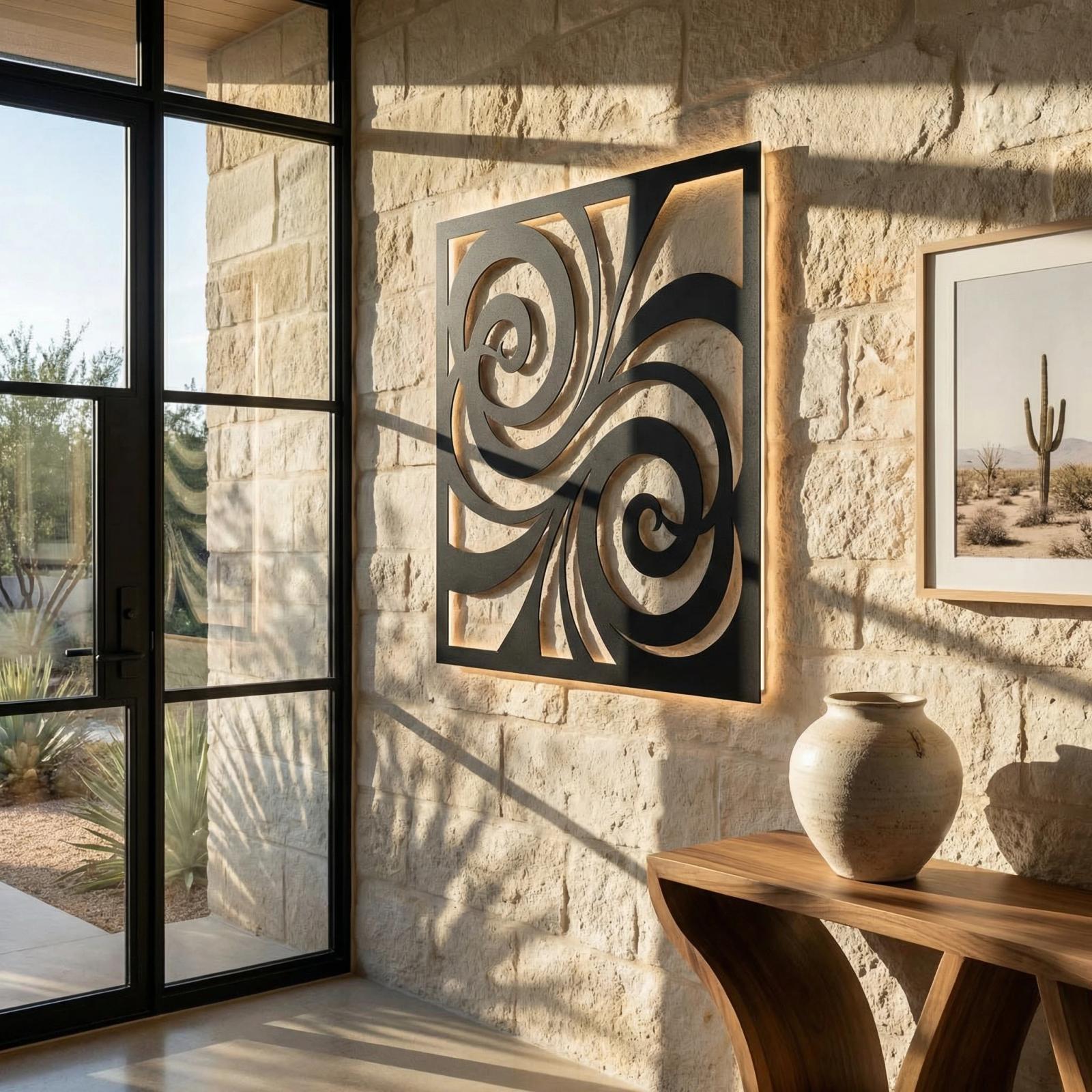 Abstract Swirl Metal Wall Art – Hypnotic Wave, Modern Living Room Decor — 3