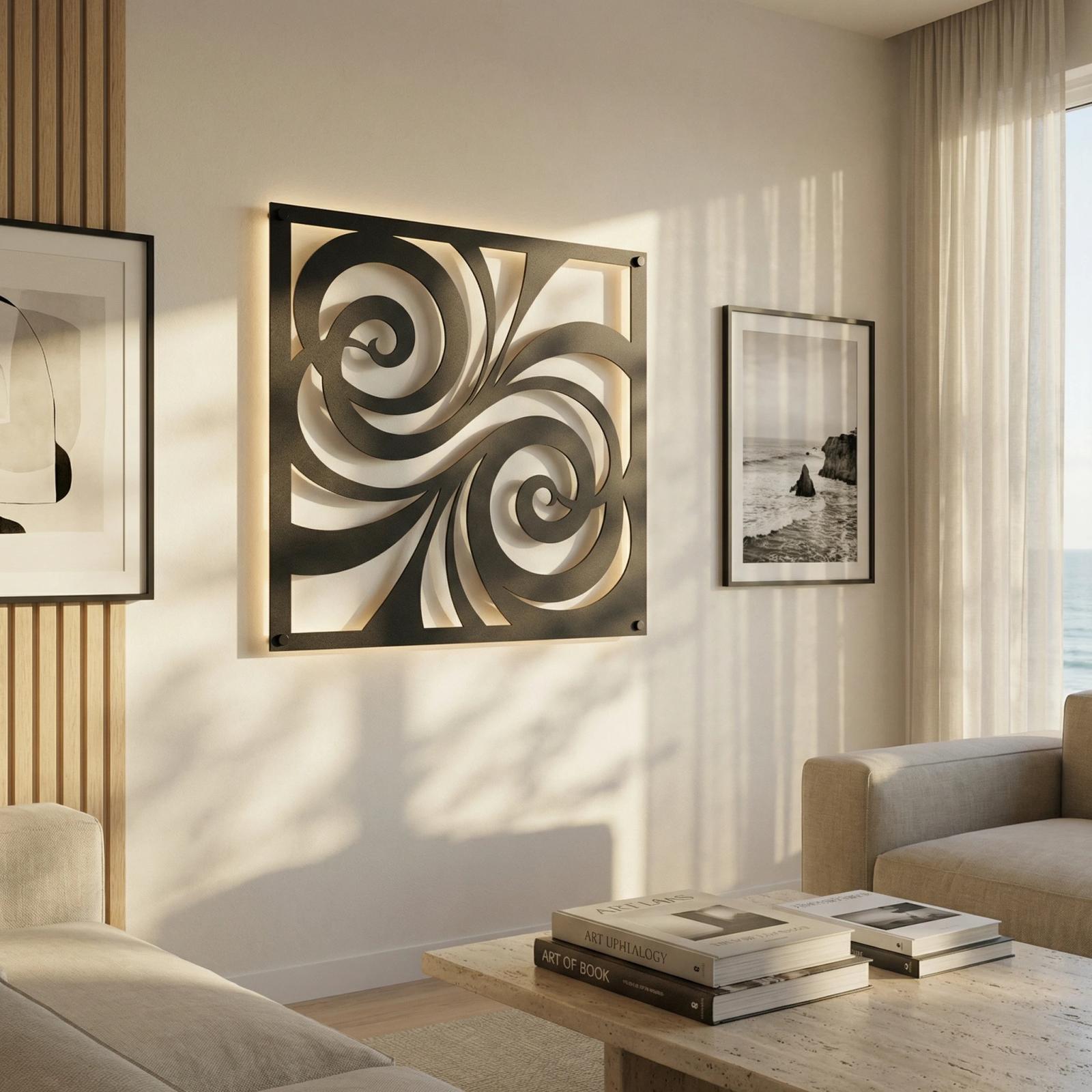 Abstract Swirl Metal Wall Art – Hypnotic Wave, Modern Living Room Decor — 4