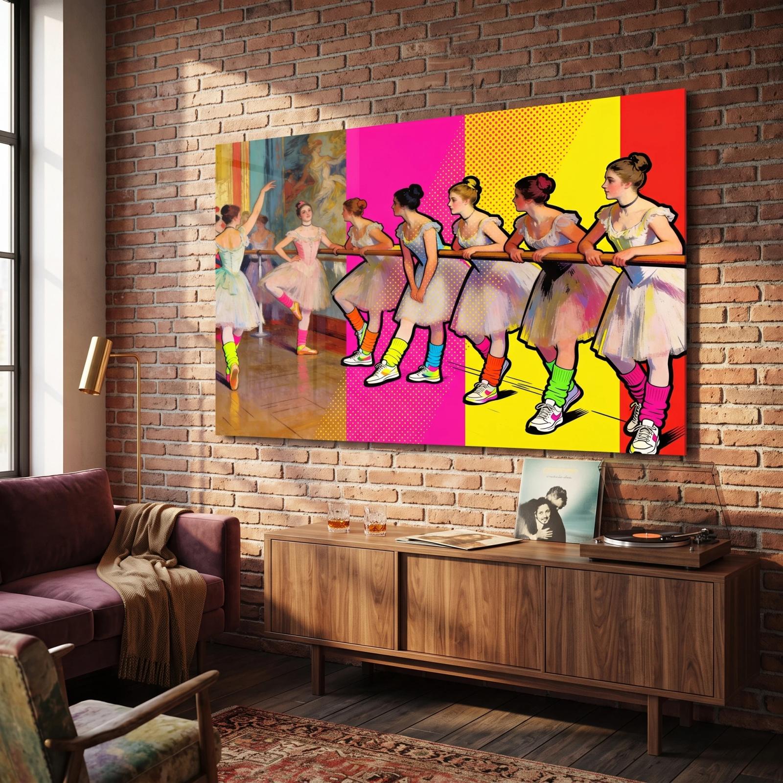 Ballet Dancers Pop Art Colorful Barre Scene | Glass Wall Art
