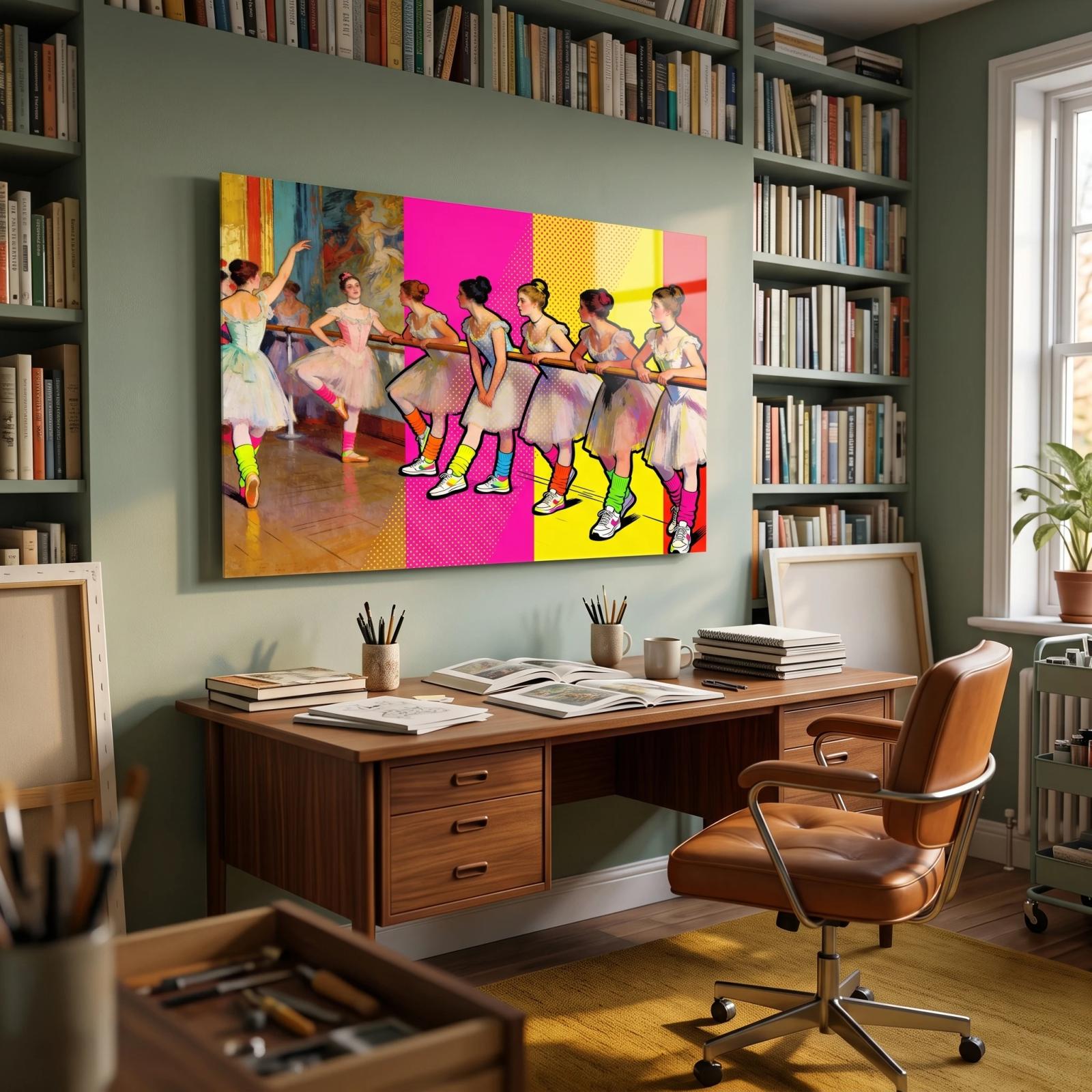 Ballet Dancers Pop Art Colorful Barre Scene | Glass Wall Art — 3