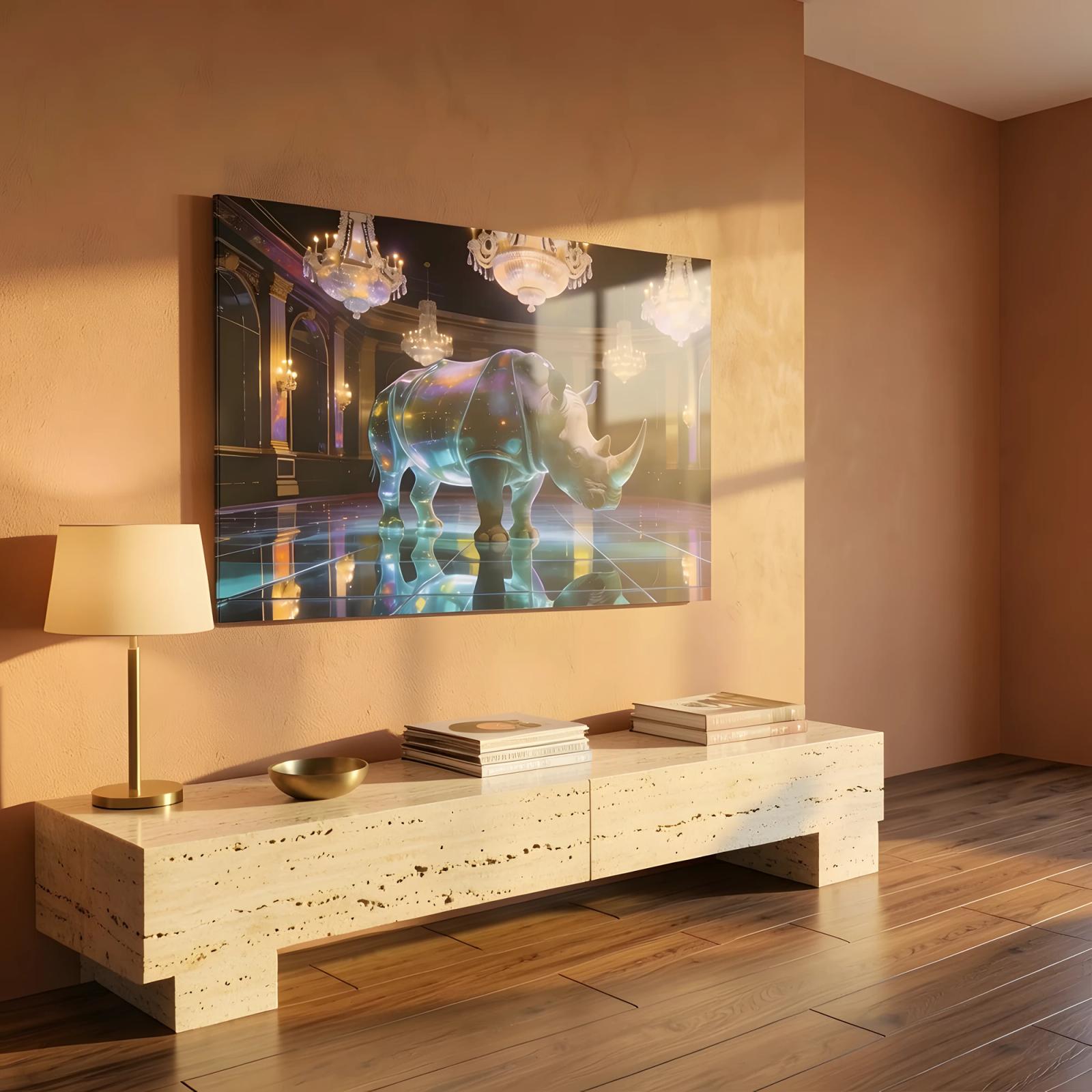 Iridescent Rhino Ballroom Surreal Animal Glass Wall Art — 4