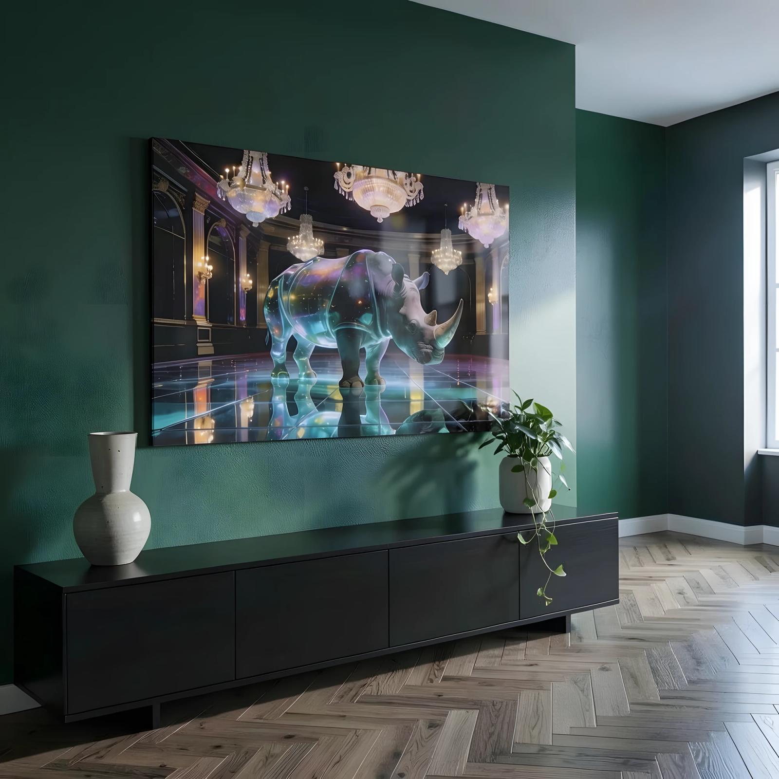 Iridescent Rhino Ballroom Surreal Animal Glass Wall Art — 5