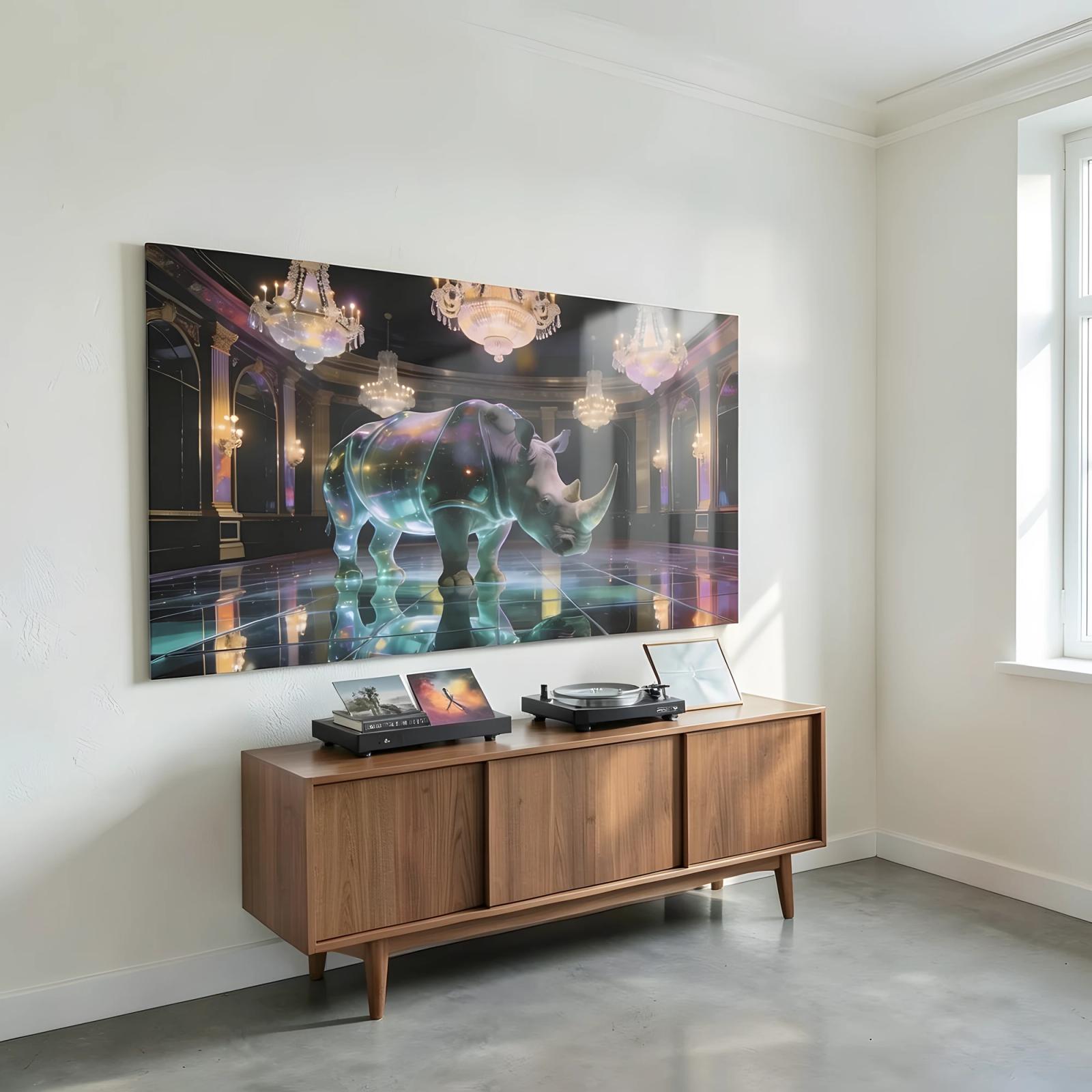 Iridescent Rhino Ballroom Surreal Animal Glass Wall Art — 6