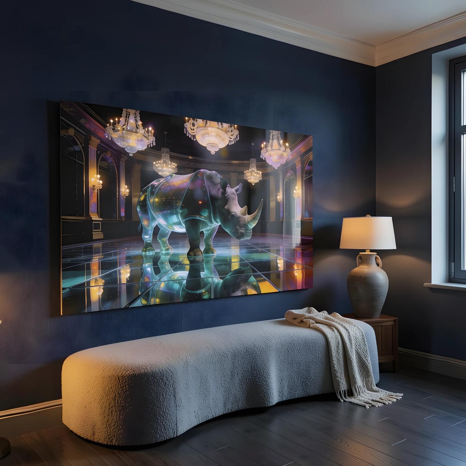 Iridescent Rhino Ballroom Surreal Animal Glass Wall Art — 7