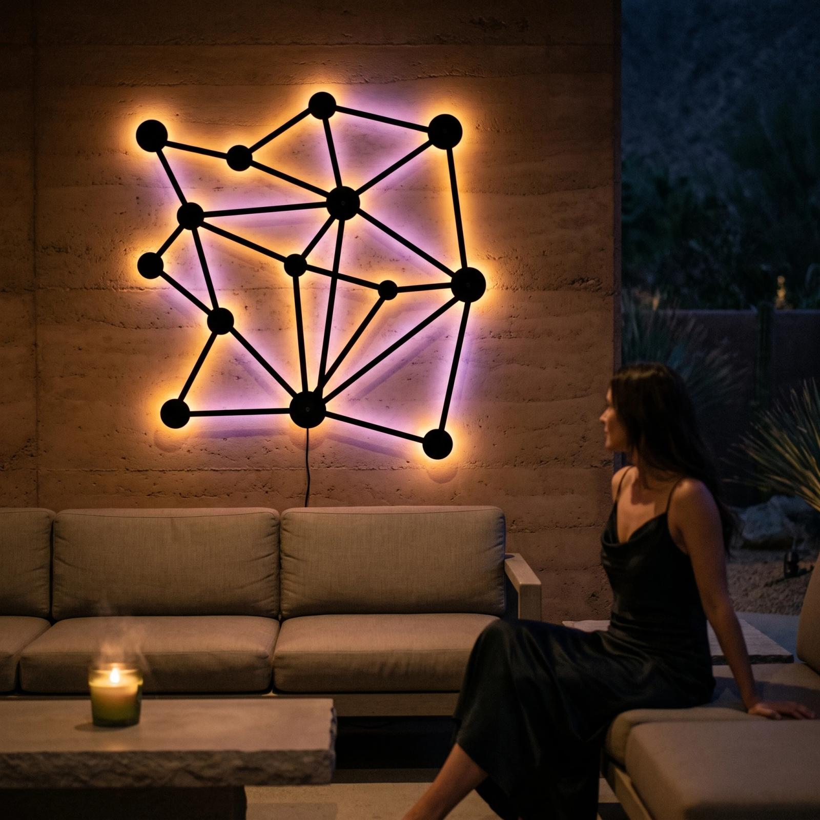 Geometric Network Metal Wall Art – Abstract Constellation, Modern Home Office Decor — 3