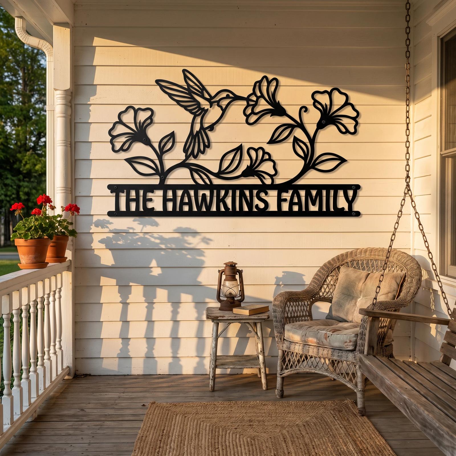 Personalized Hummingbird Family Name Metal Wall Art – Petal Haven, Entryway Porch Decor — 4