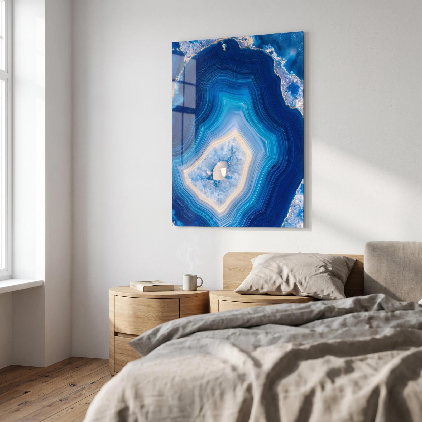 Blue Agate Wall Art Crystal Geode Detail | Glass Wall Art