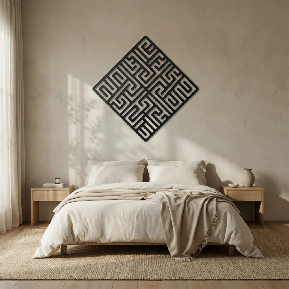Abstract Geometric Metal Wall Art – Celtic Maze Square, Modern Living Room Decor