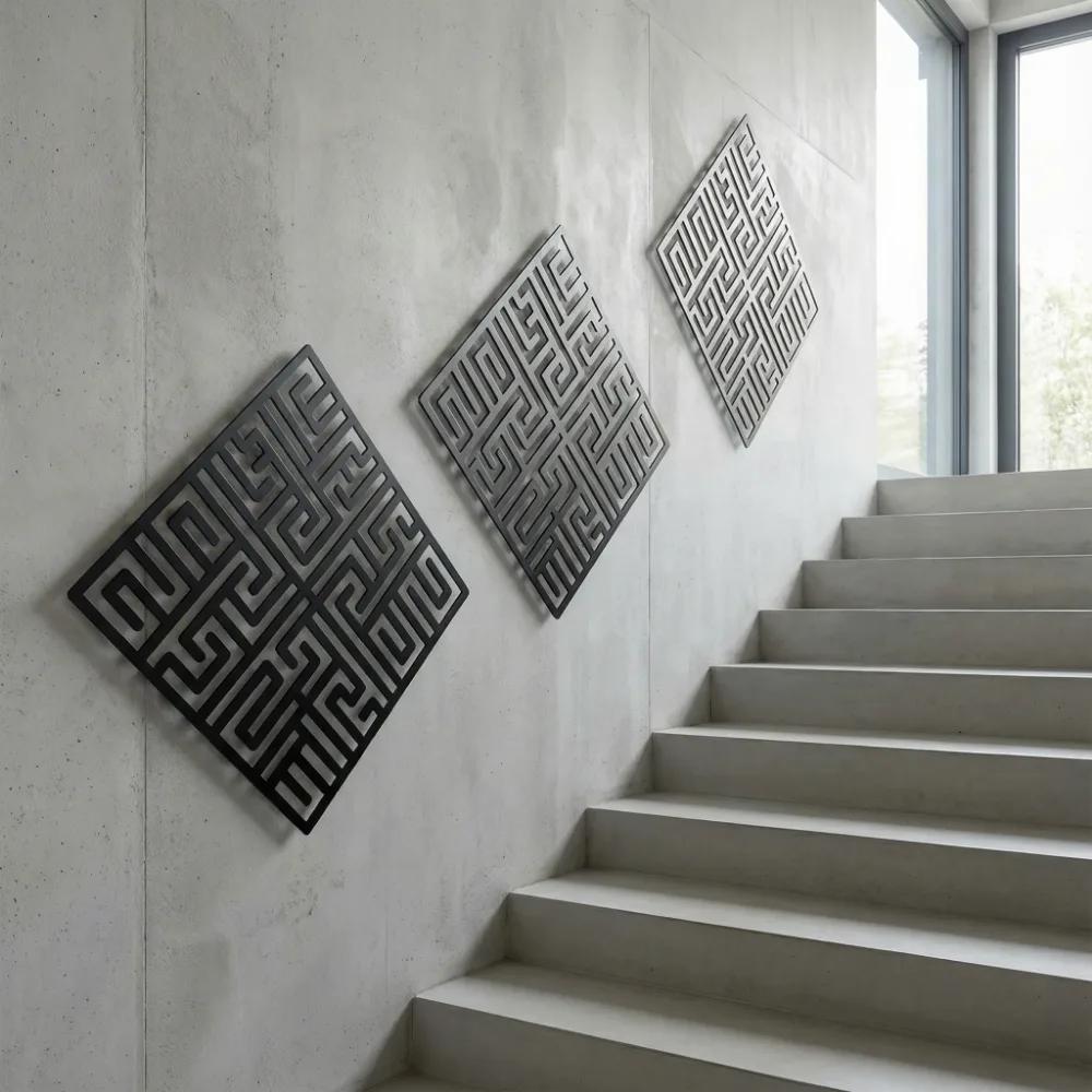 Abstract Geometric Metal Wall Art – Celtic Maze Square, Modern Living Room Decor — 2