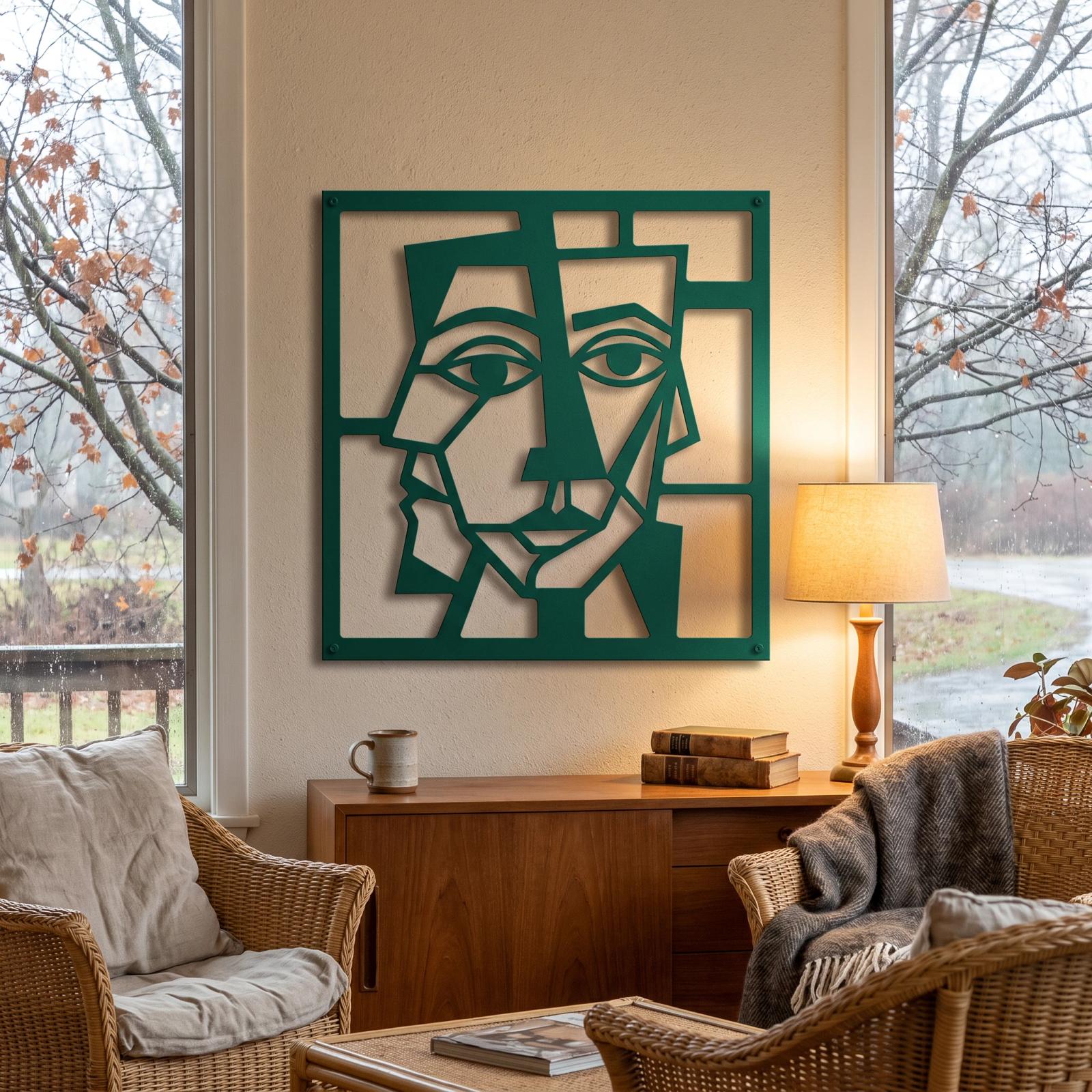 Cubist Face Metal Wall Art – Fractured Gaze, Modern Living Room Decor — 2
