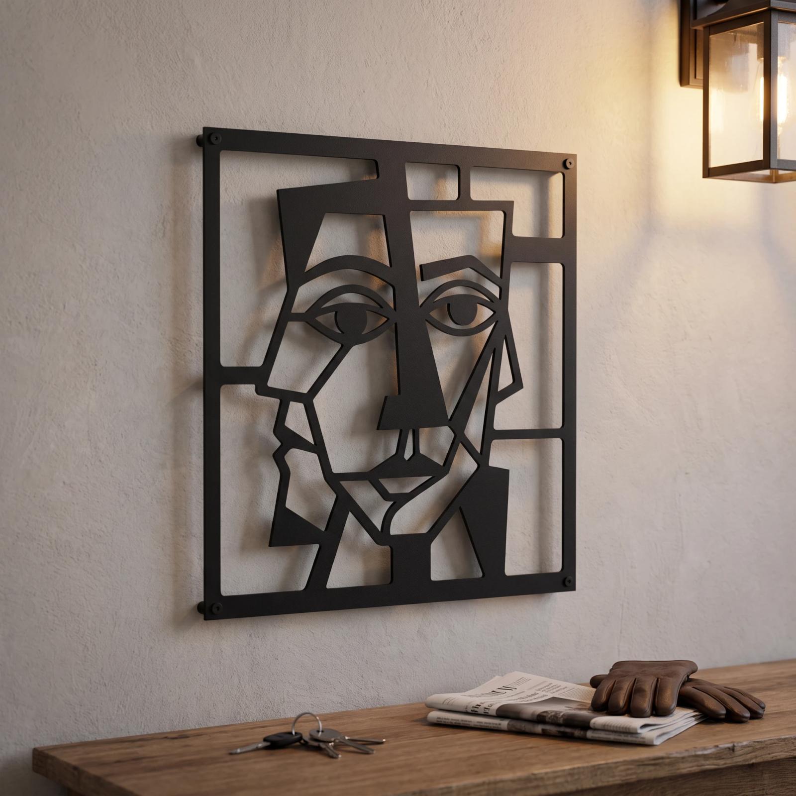 Cubist Face Metal Wall Art – Fractured Gaze, Modern Living Room Decor — 4