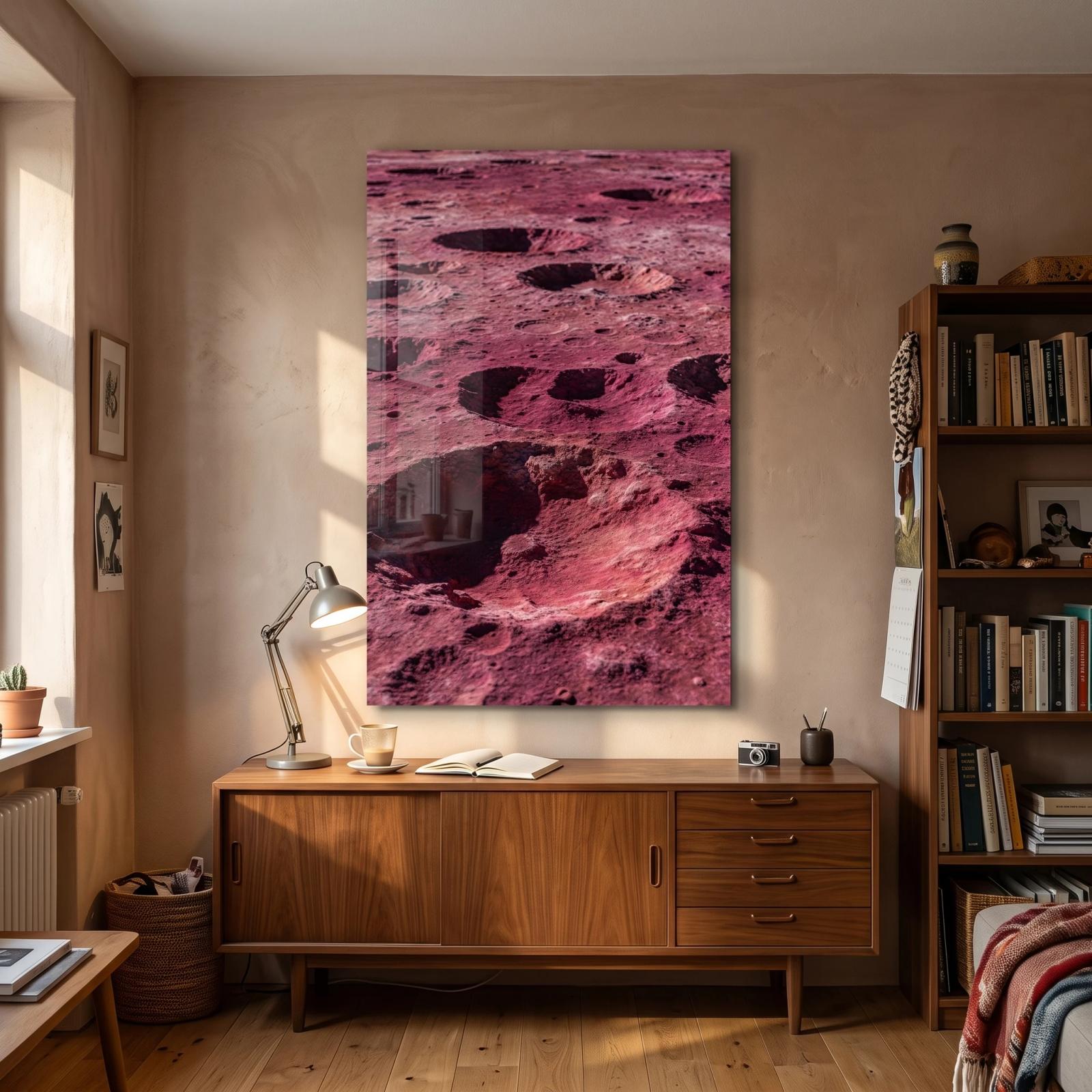 Red Planet Crater Wall Art Cosmic Terrain | Glass Wall Art