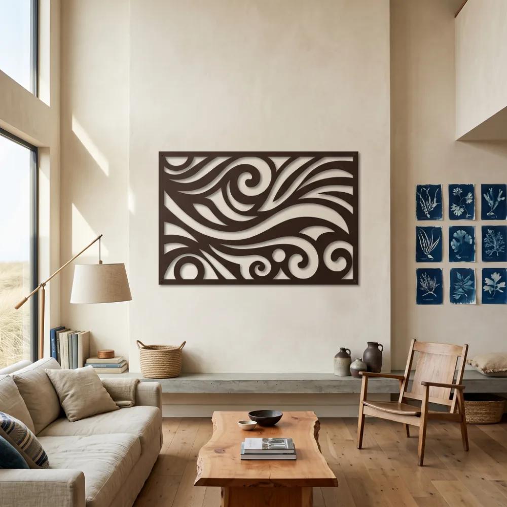 Abstract Ocean Wave Metal Wall Art – Swell Lattice, Modern Living Room Coastal Decor