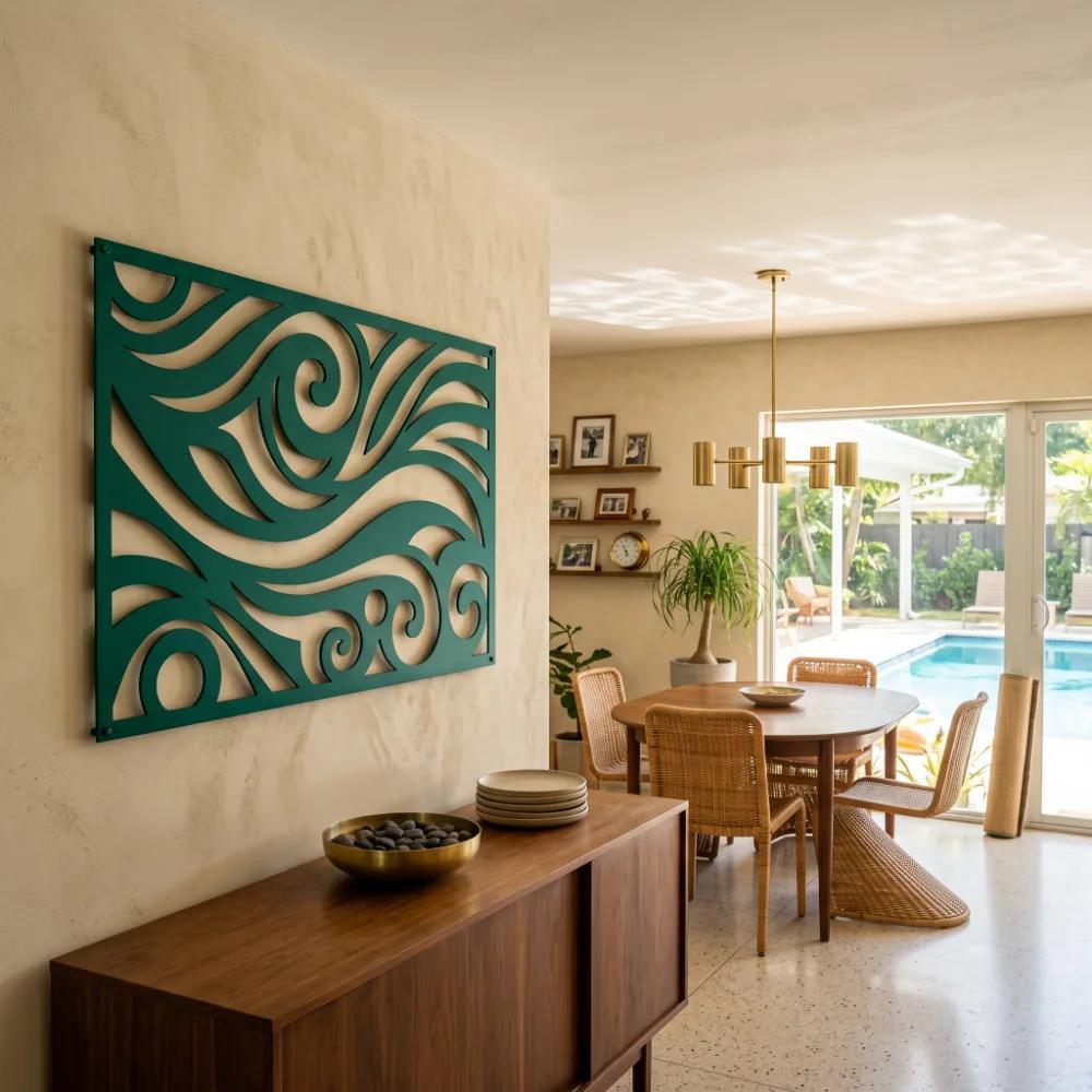 Abstract Ocean Wave Metal Wall Art – Swell Lattice, Modern Living Room Coastal Decor — 2