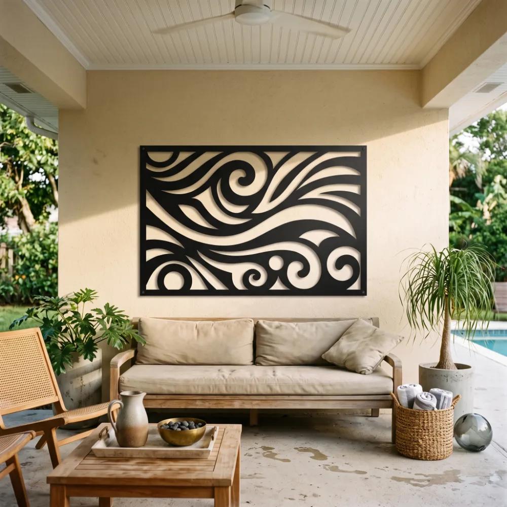 Abstract Ocean Wave Metal Wall Art – Swell Lattice, Modern Living Room Coastal Decor — 4