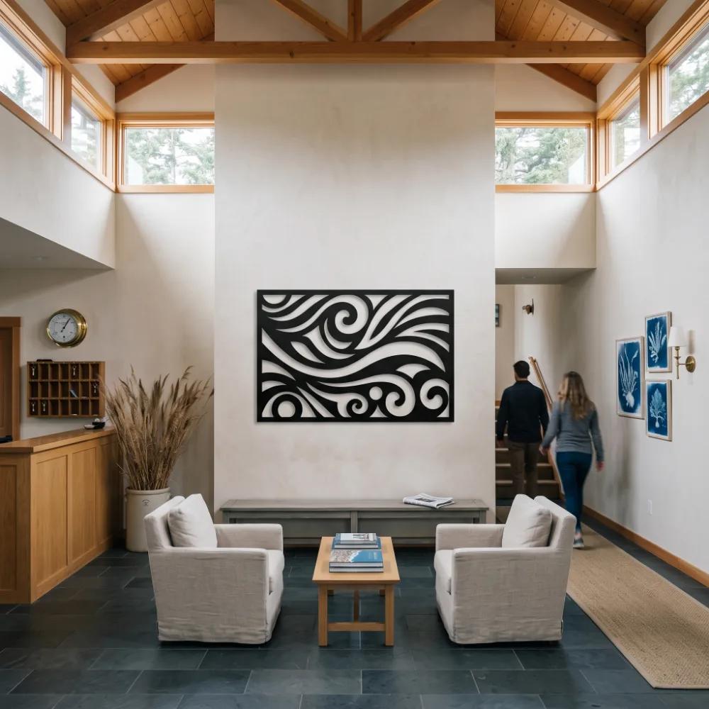 Abstract Ocean Wave Metal Wall Art – Swell Lattice, Modern Living Room Coastal Decor — 5